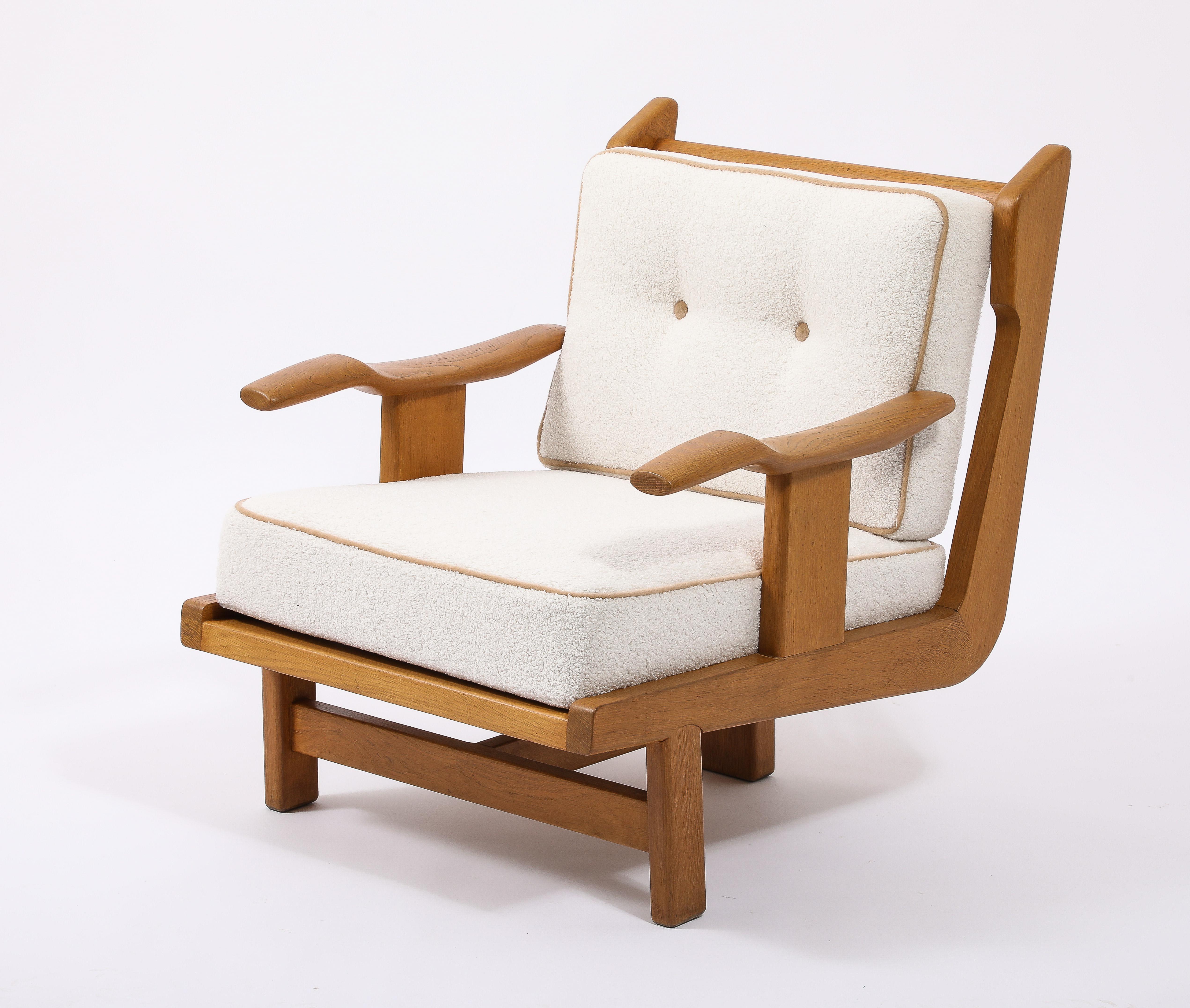 Brutalist Guillerme & Chambron T Chair in Oak, France 1960's For Sale