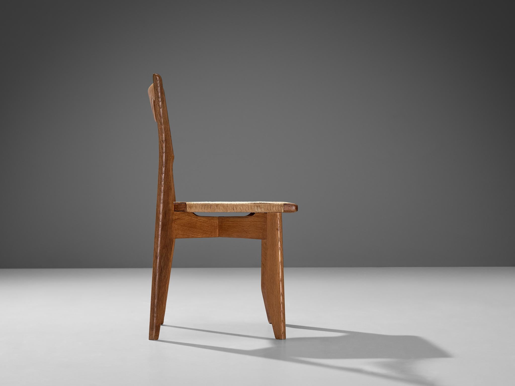 Mid-Century Modern Guillerme & Chambron 'Thibault' Dining Chair in Oak and Papercord  For Sale