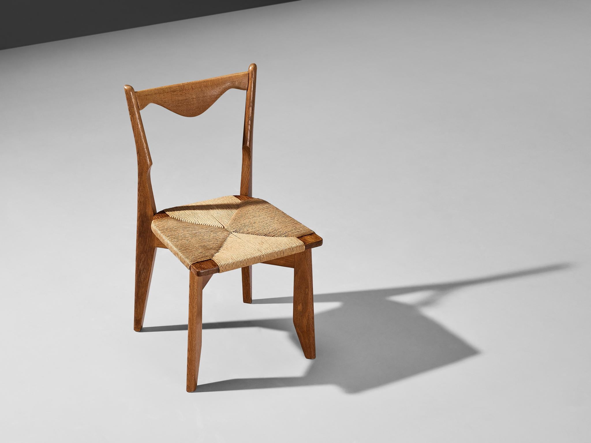 Guillerme & Chambron 'Thibault' Dining Chair in Oak and Papercord  For Sale 1