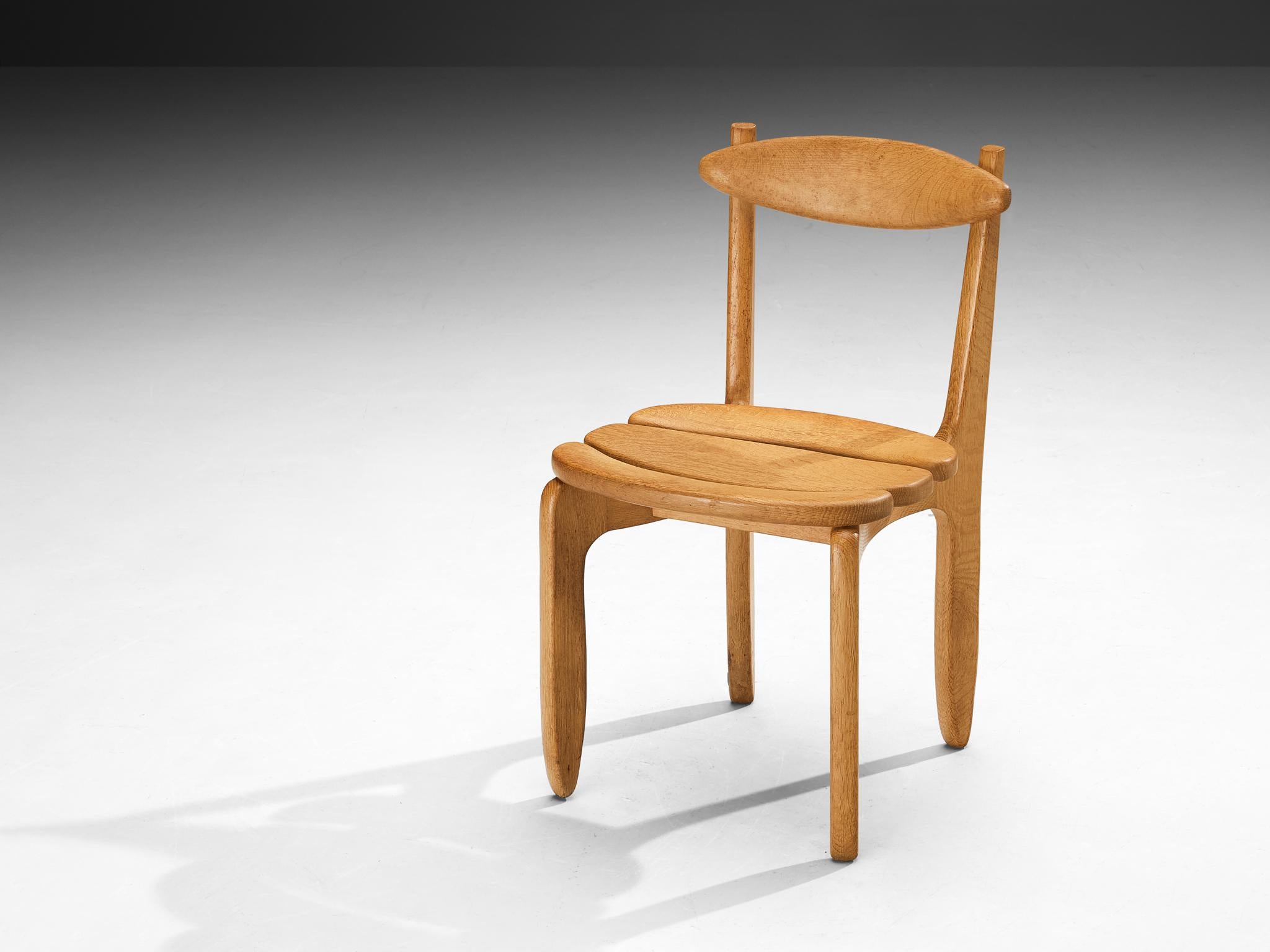French Guillerme & Chambron 'Thierry' Dining Chair in Oak For Sale