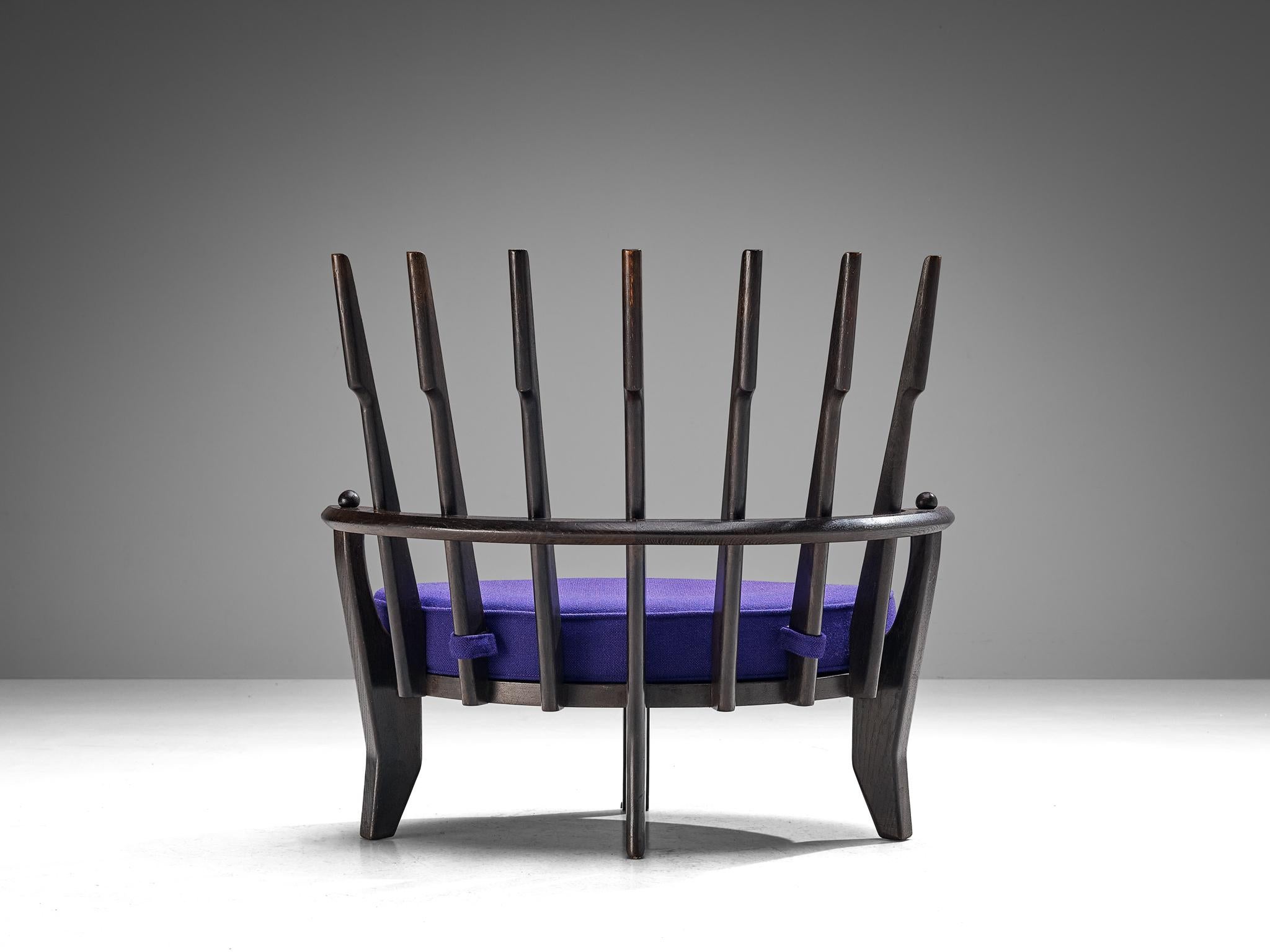 French Guillerme & Chambron 'Tricoteuse' Lounge Chair in Black Lacquered Oak  For Sale