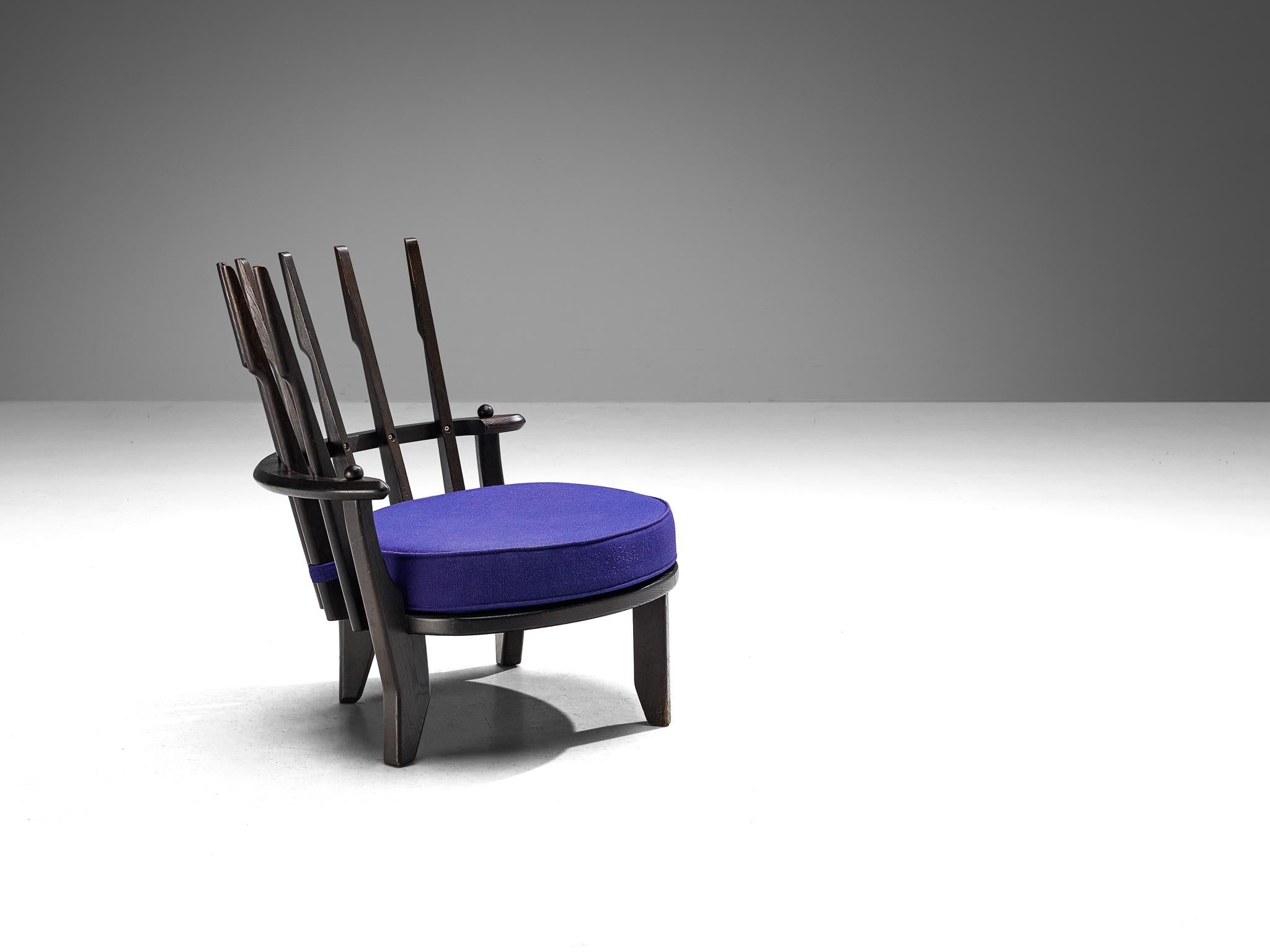 Wool Guillerme & Chambron 'Tricoteuse' Lounge Chair in Black Lacquered Oak  For Sale