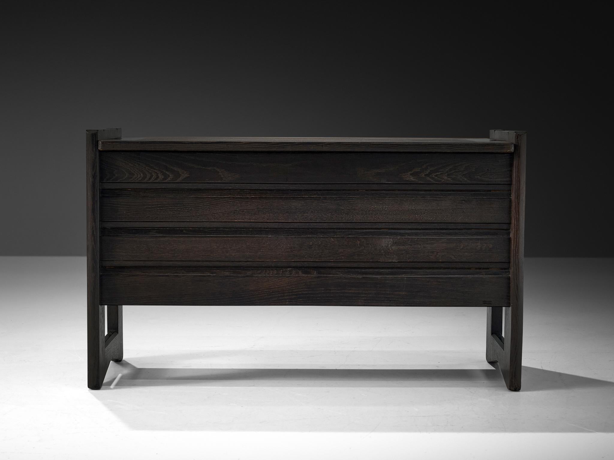 Mid-Century Modern Guillerme & Chambron Trunk or Side Bench in Black Oak For Sale
