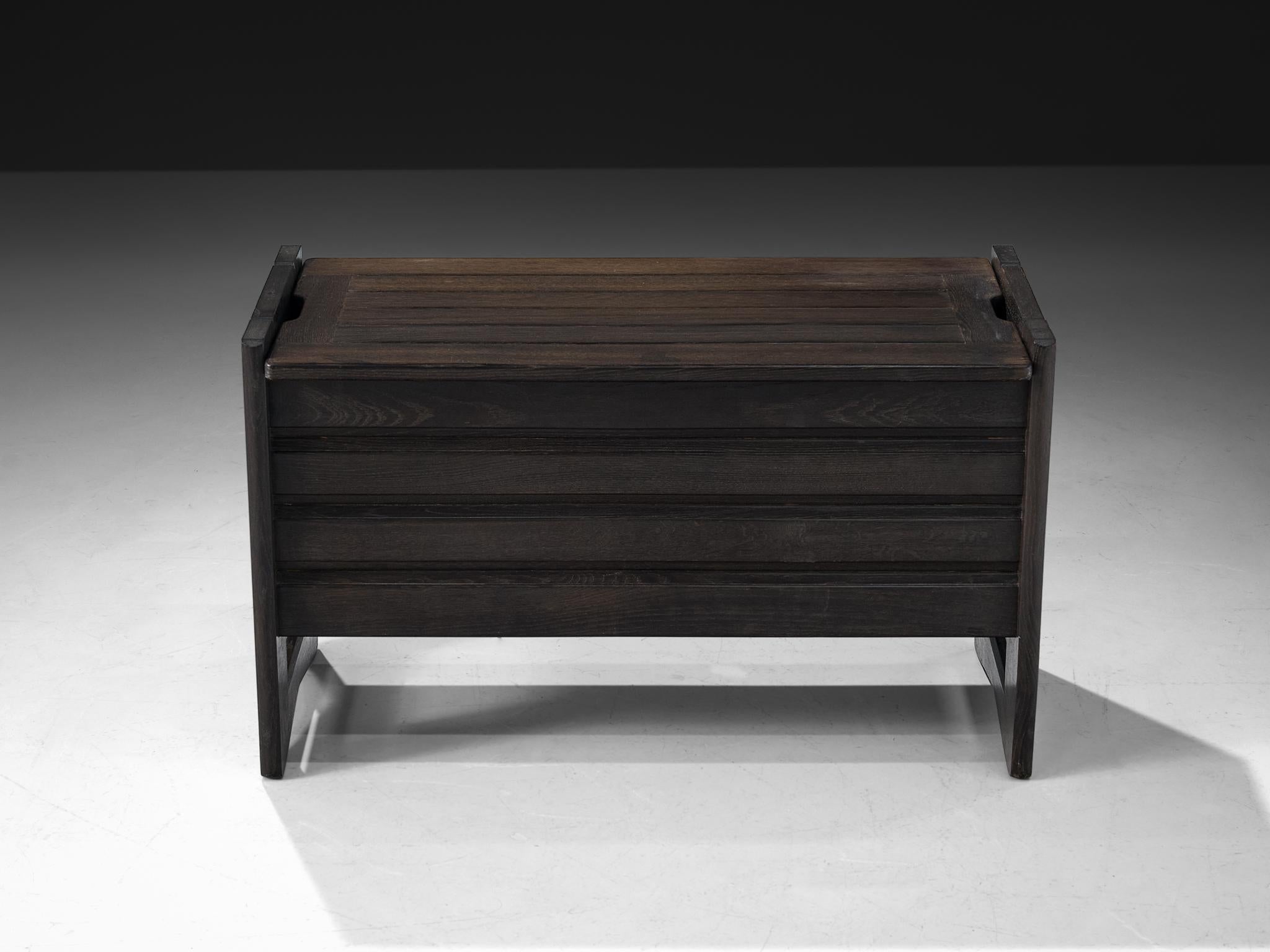 French Guillerme & Chambron Trunk or Side Bench in Black Oak For Sale