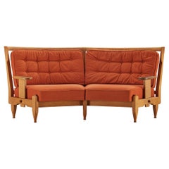 Guillerme and Chambron Canapé Véronique en Oak Oak et tapisserie orange