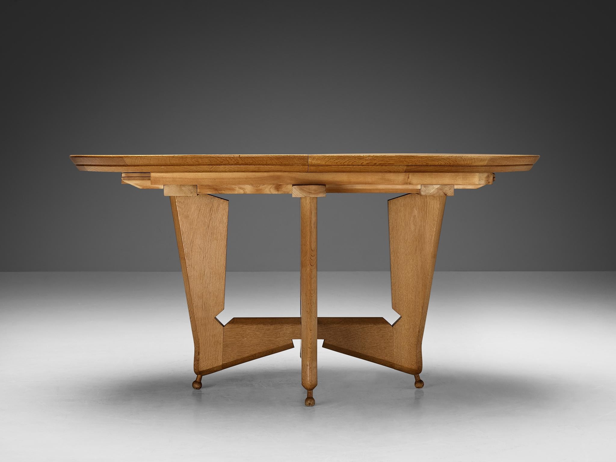 Mid-20th Century Guillerme & Chambron 'Victorine' Dining Table in Oak For Sale
