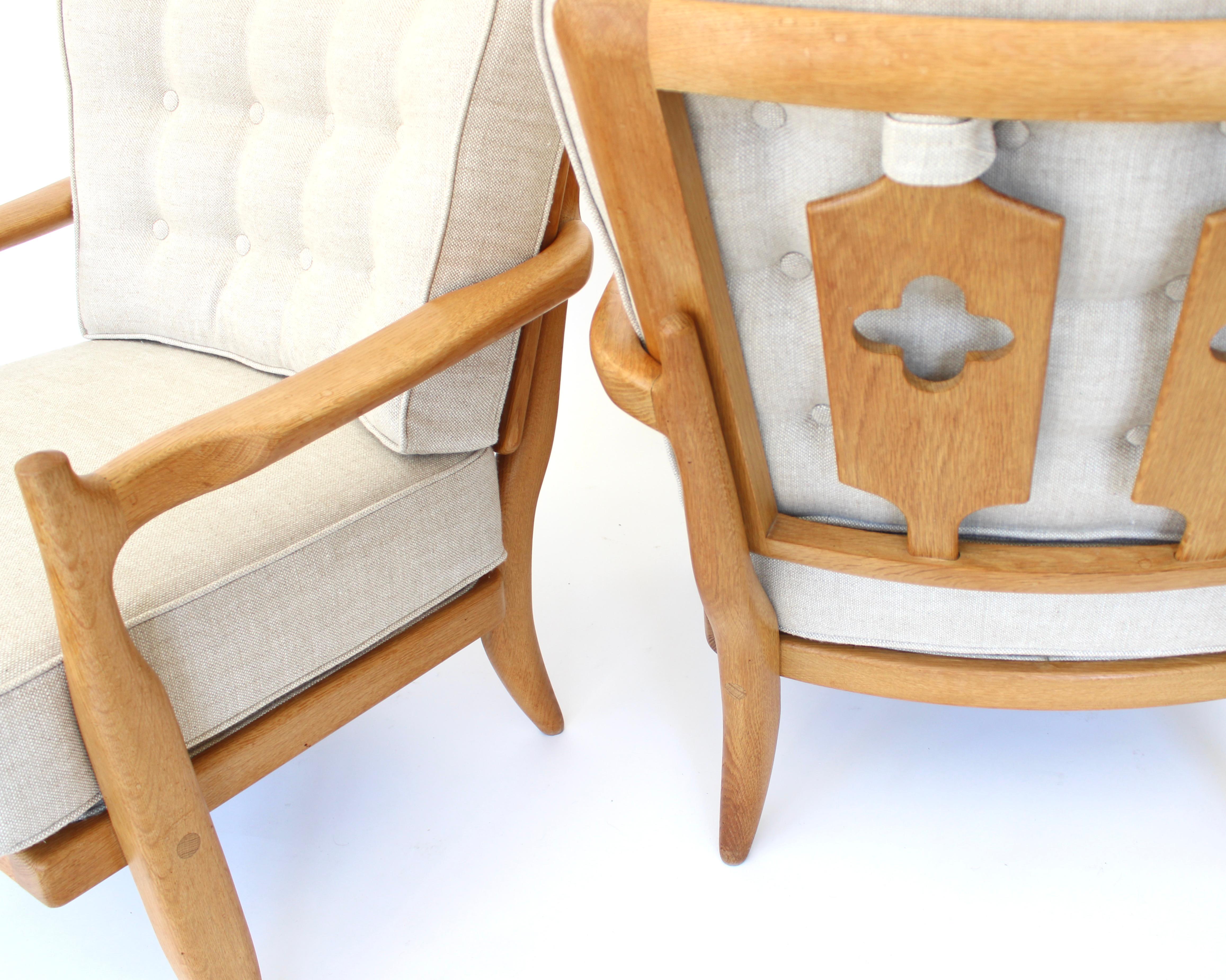 Guillerme Chambron Votre Maison Pair French Oak Lounge or Side Chairs Model Jose 8