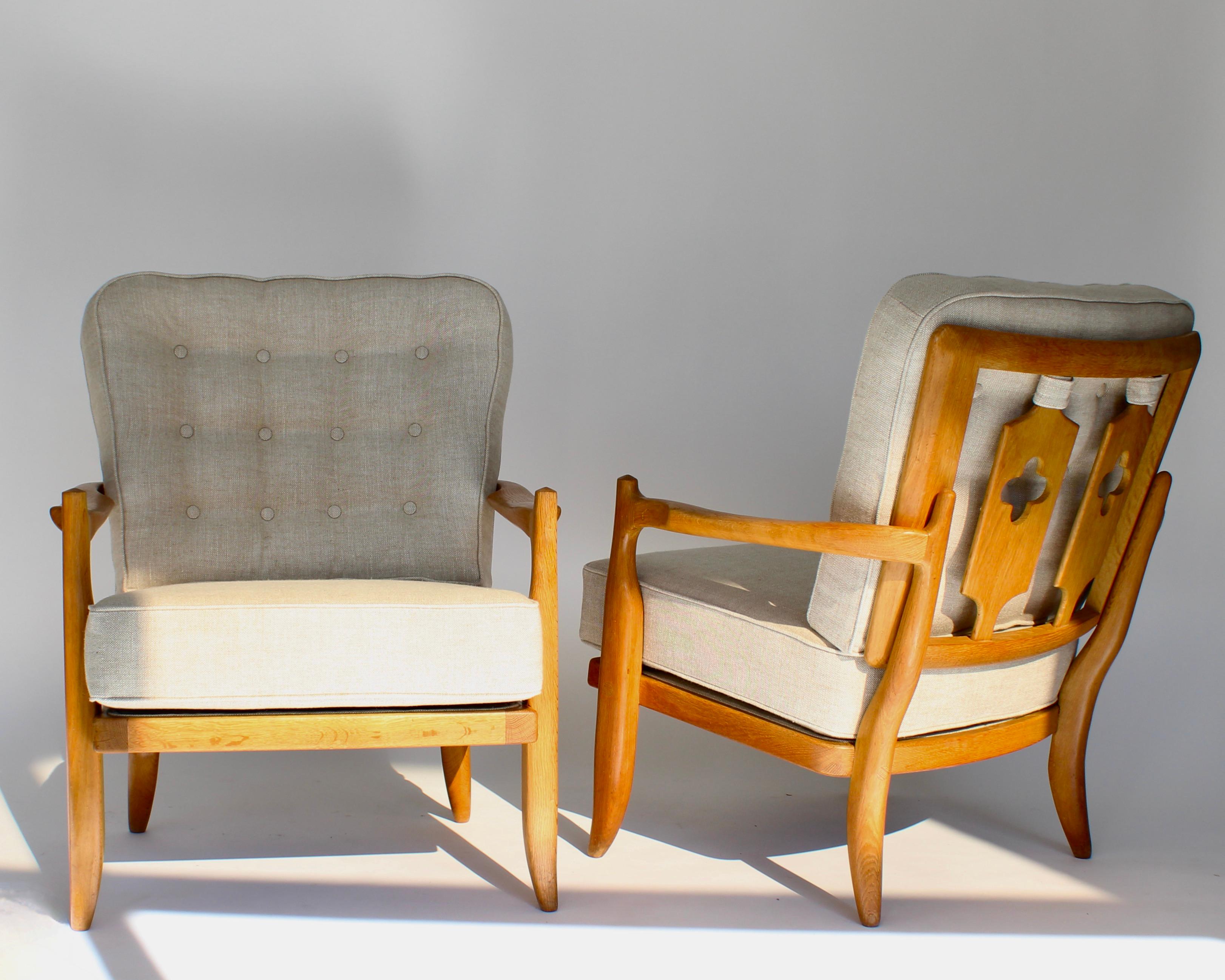 Guillerme Chambron Votre Maison Pair French Oak Lounge or Side Chairs Model Jose 10
