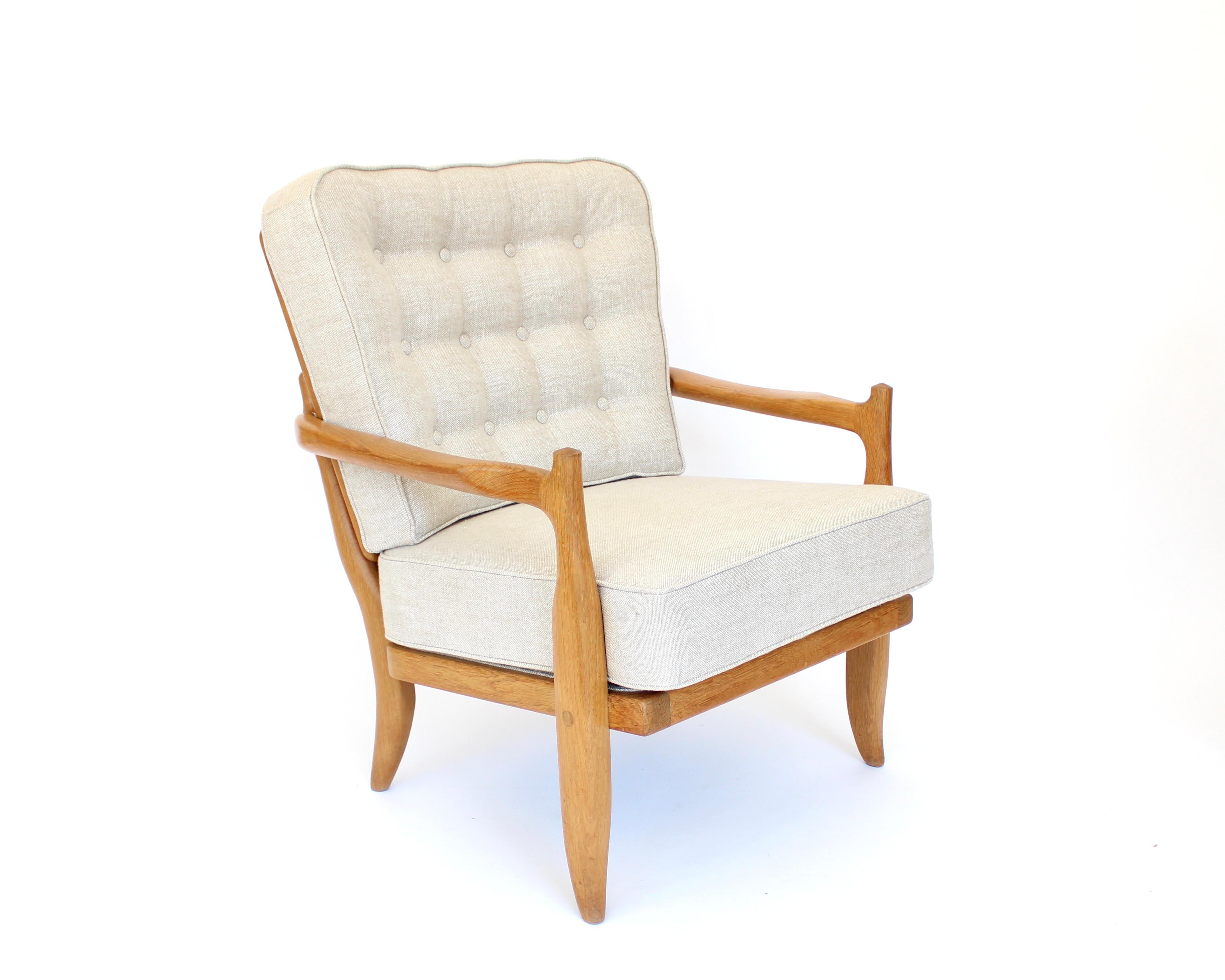 Mid-20th Century Guillerme Chambron Votre Maison Pair French Oak Lounge or Side Chairs Model Jose