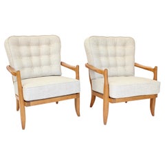 Guillerme Chambron Votre Maison Pair French Oak Lounge or Side Chairs Model Jose