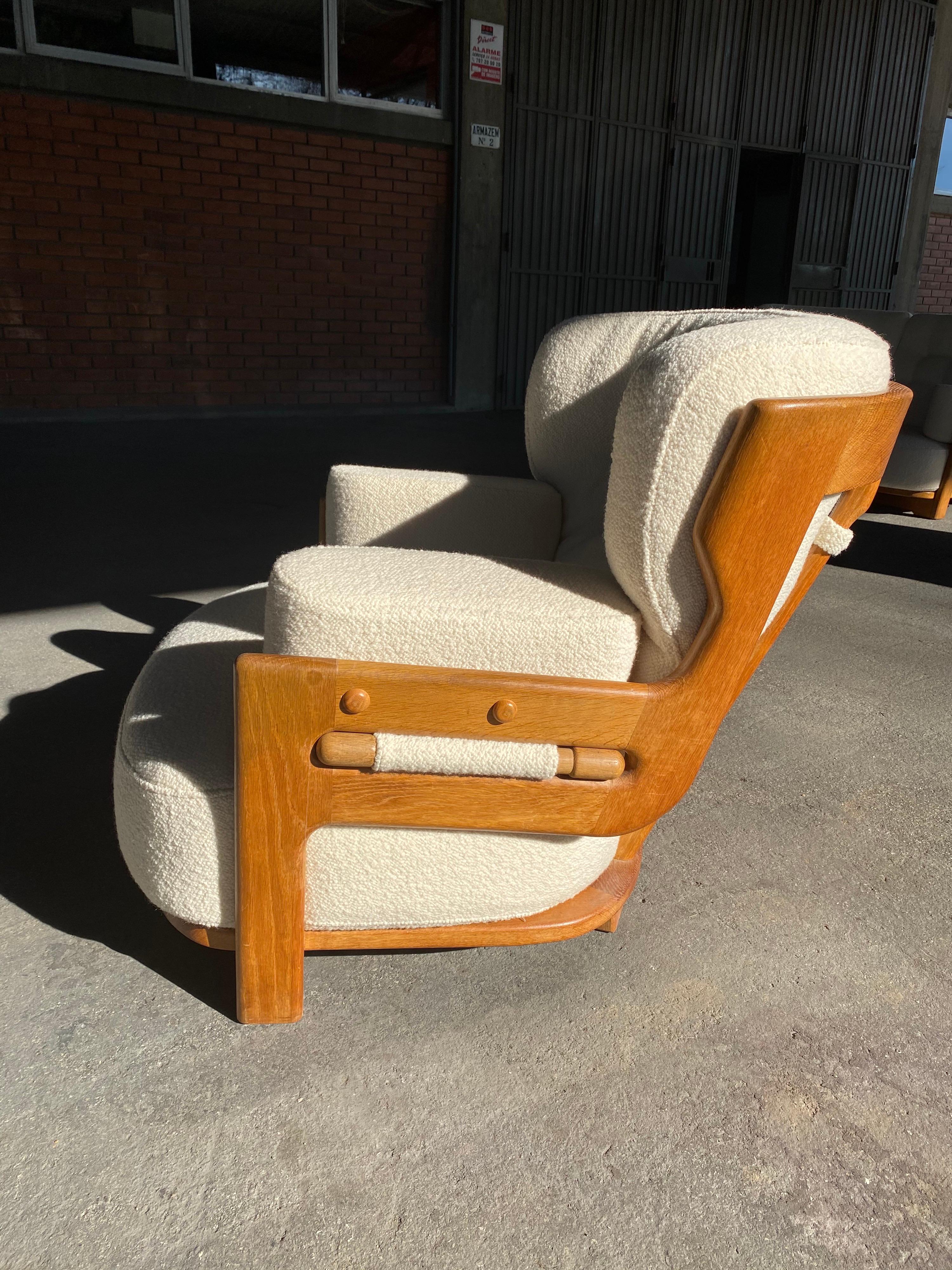 Guillerme & Chambron, Votre Maison, Sofas & Lounge Chair, Fabric and Oak, 1960s For Sale 5