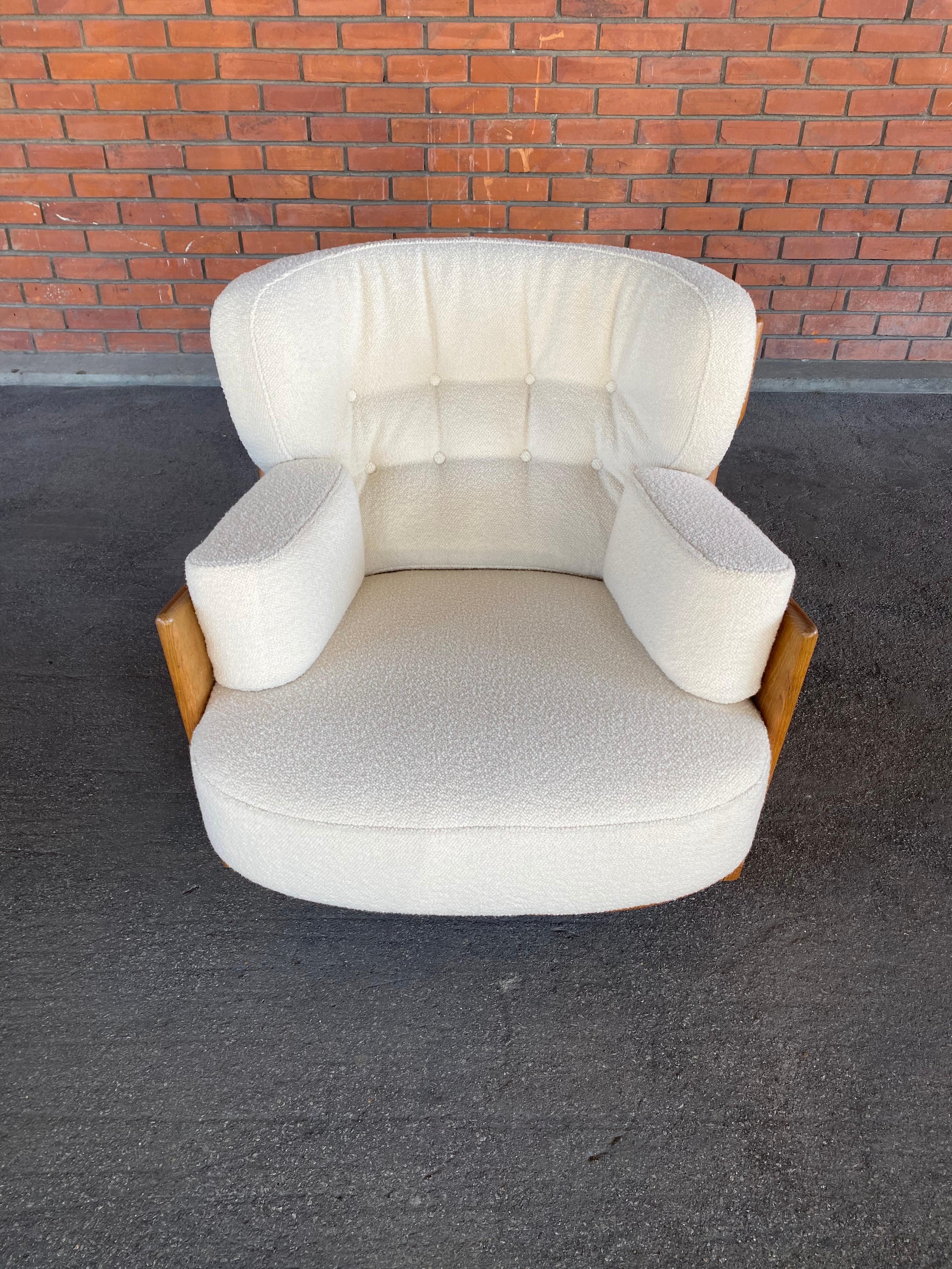 19th Century Guillerme & Chambron, Votre Maison, Sofas & Lounge Chair, Fabric and Oak, 1960s For Sale