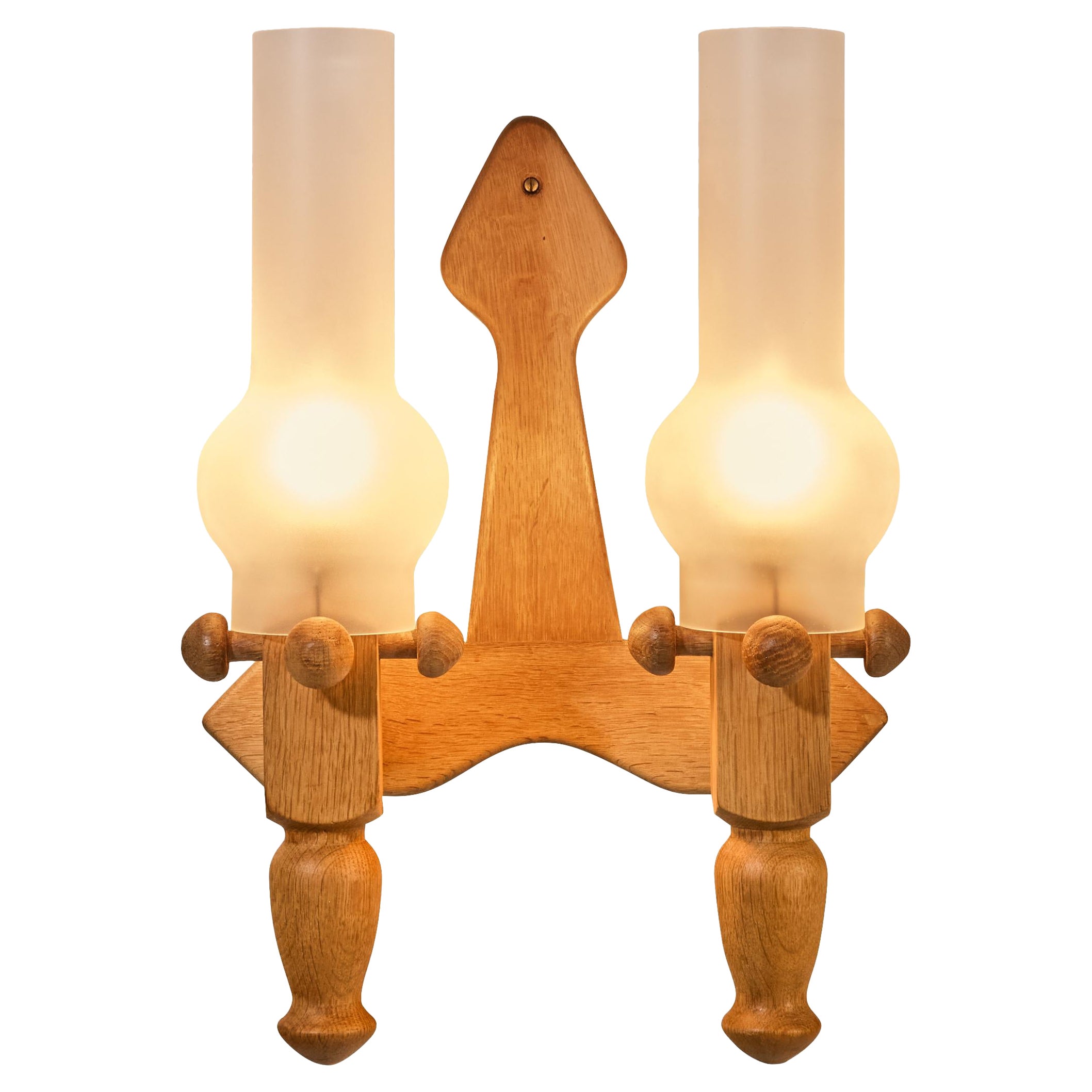 Guillerme & Chambron Wall Light in Oak and Glass