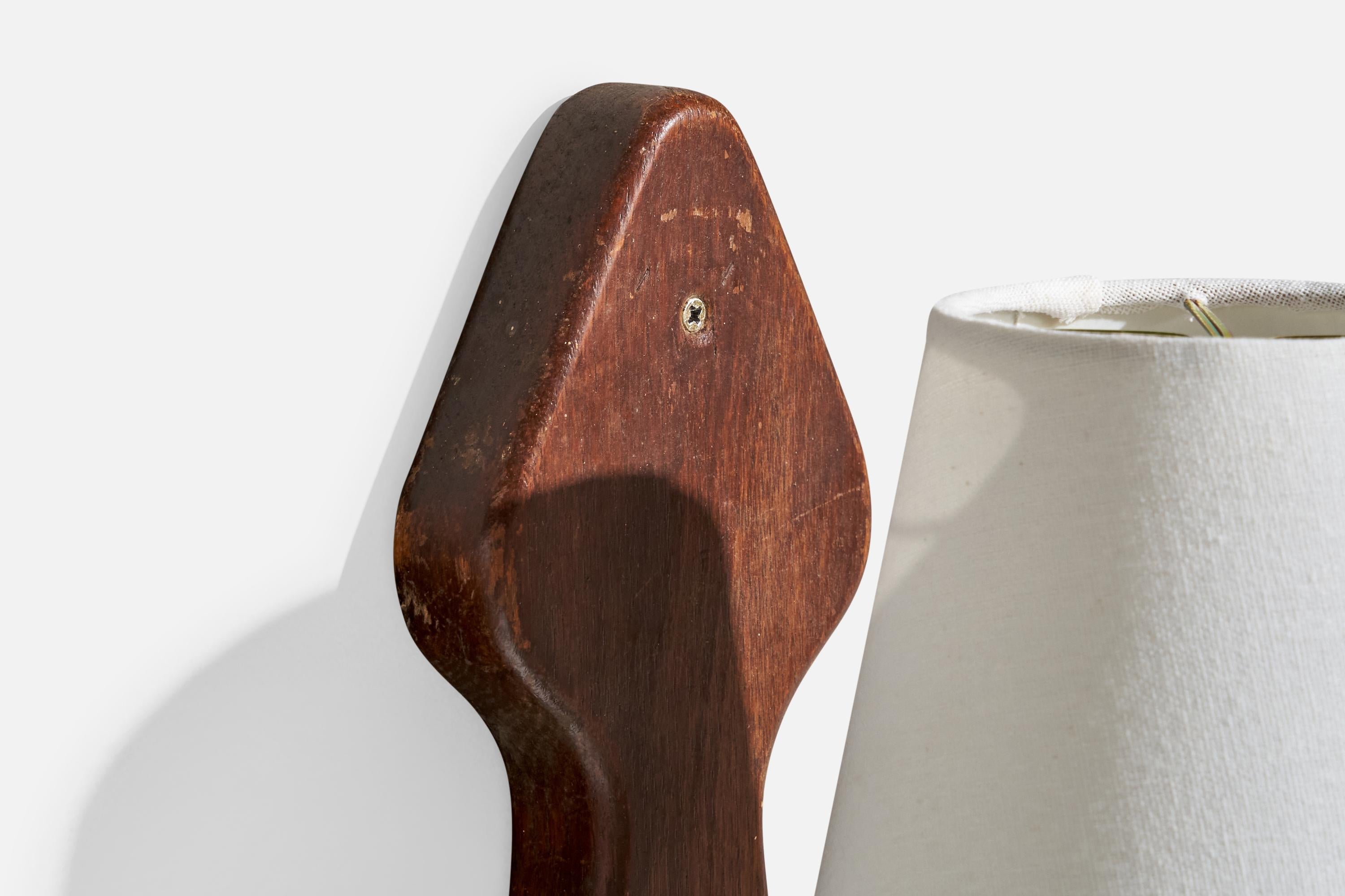 Mid-20th Century Guillerme & Chambron, Wall Light, Oak, Fabric, France, 1960s For Sale