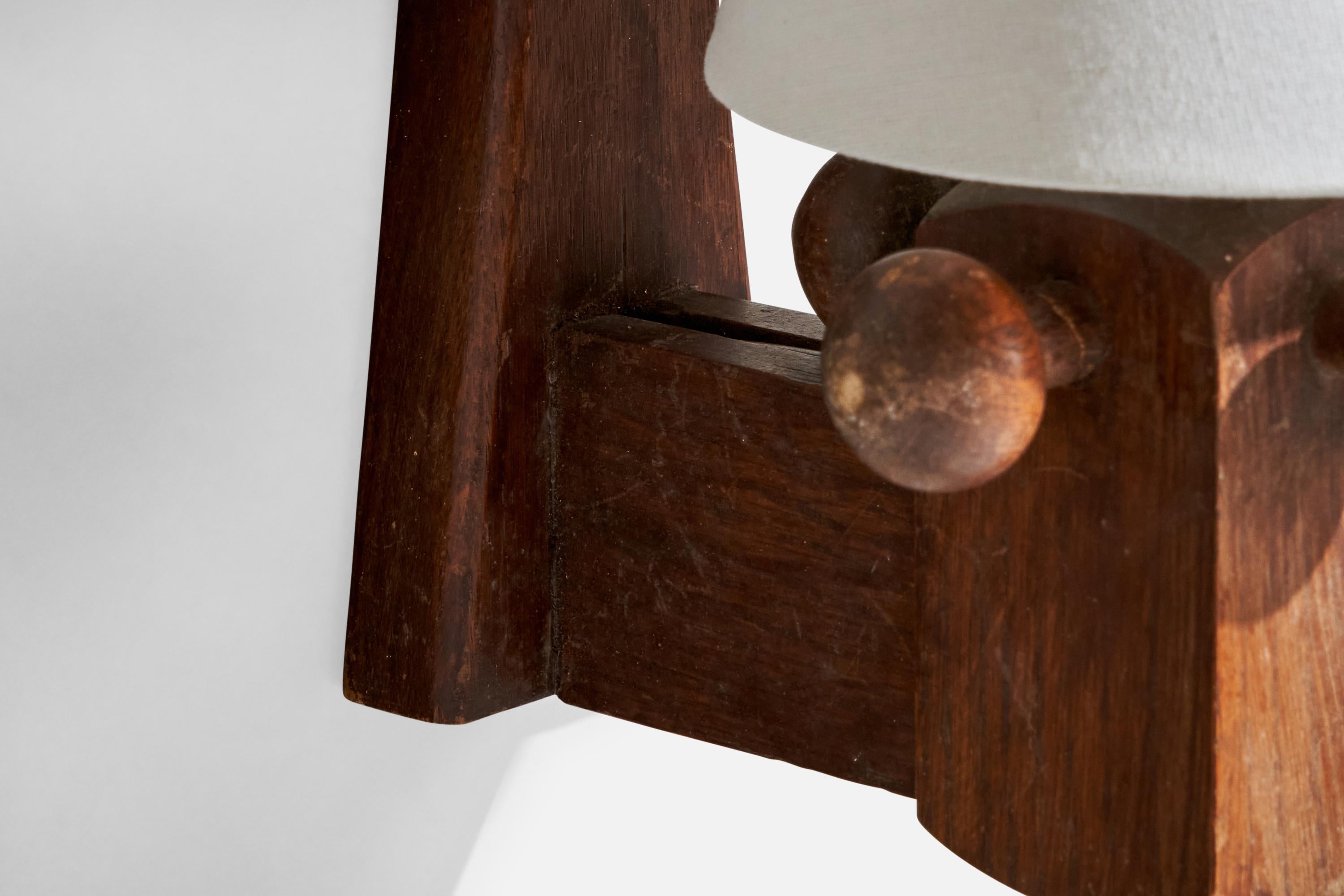 Guillerme & Chambron, Wall Light, Oak, Fabric, France, 1960s For Sale 1