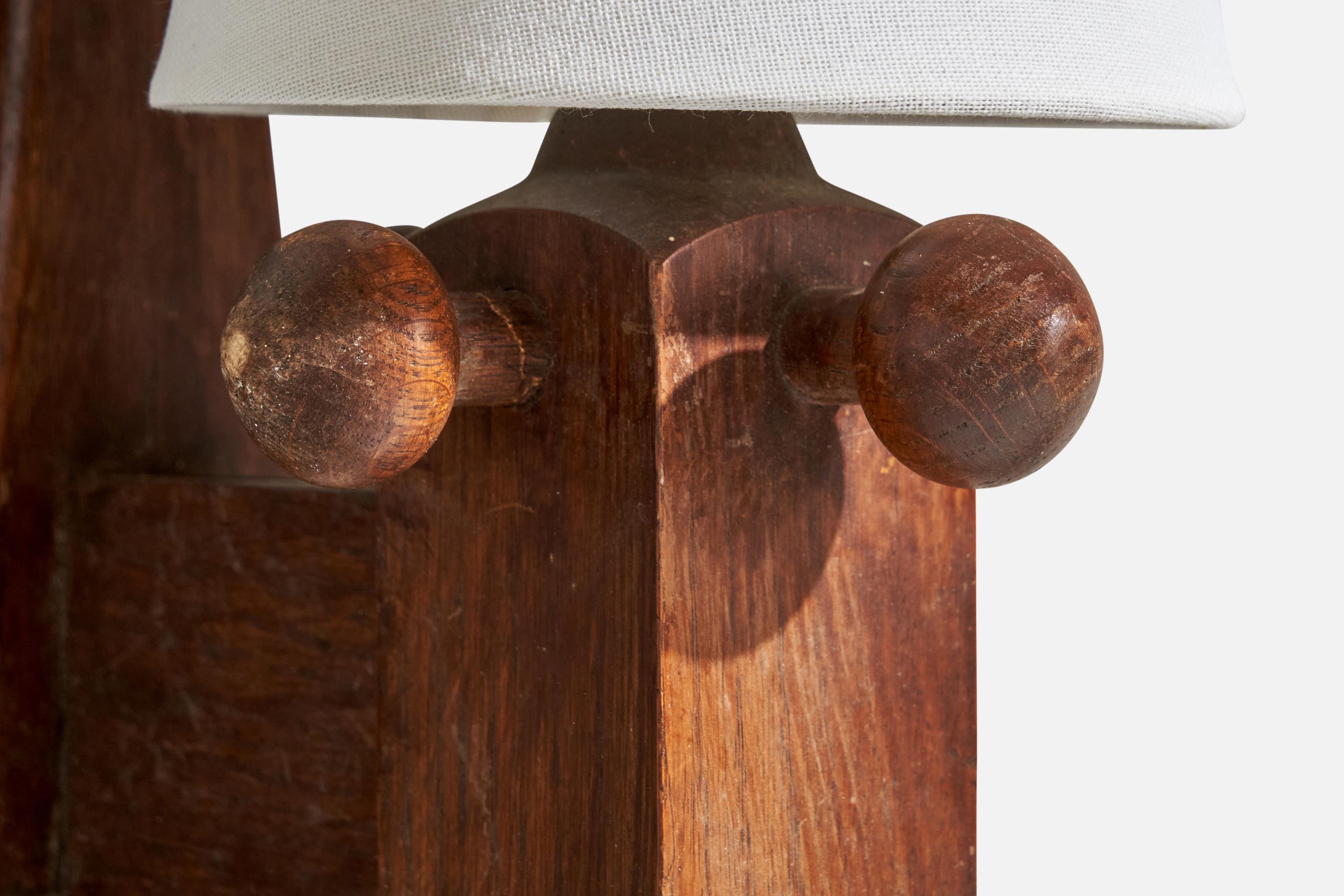 Guillerme & Chambron, Wall Light, Oak, Fabric, France, 1960s For Sale 3