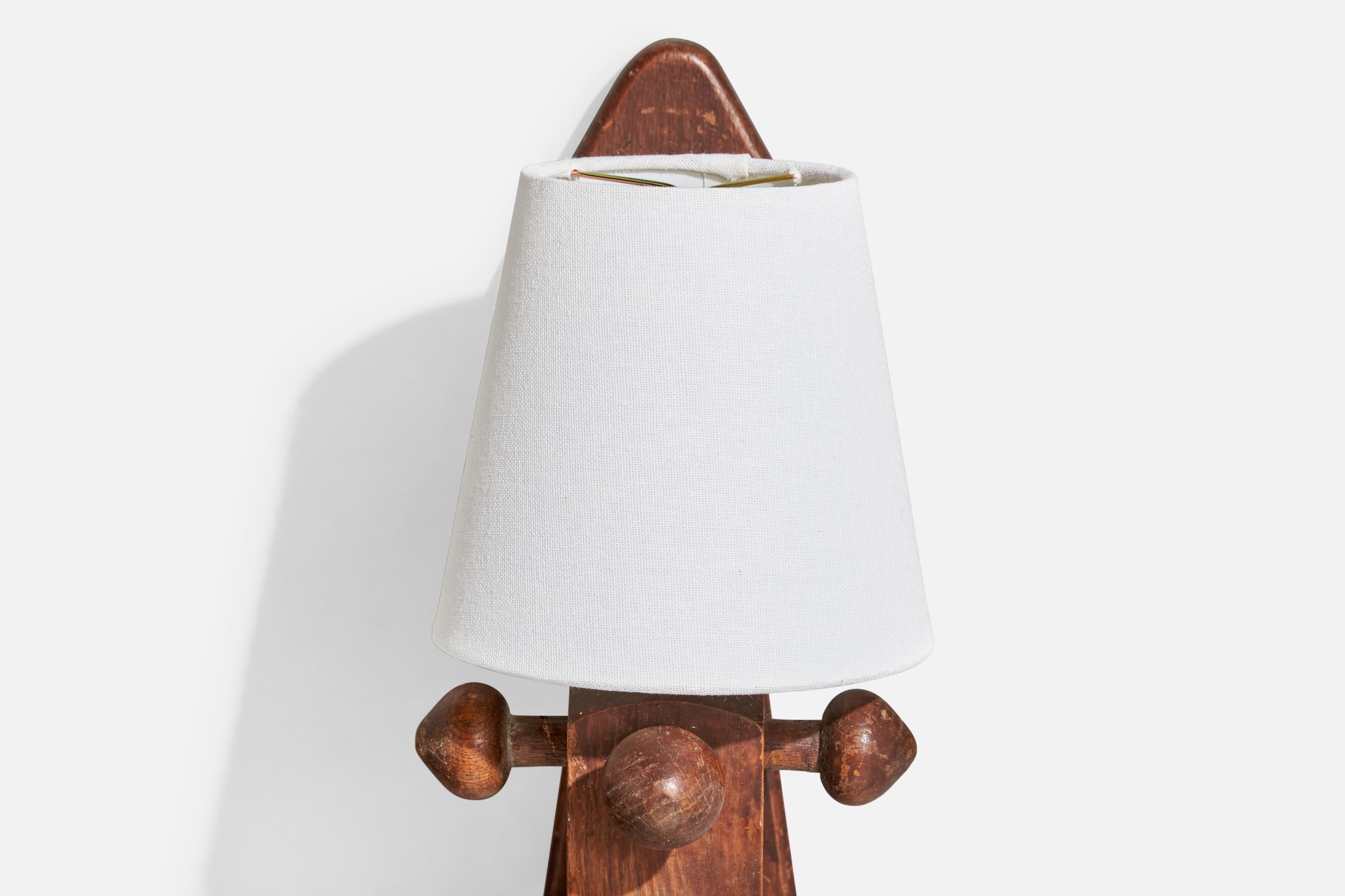 Guillerme & Chambron, Wall Light, Oak, Fabric, France, 1960s For Sale 4