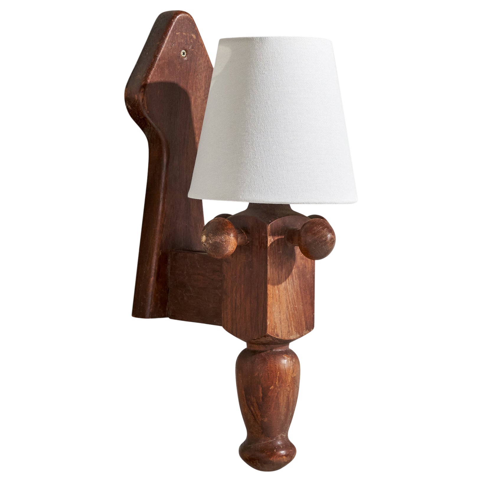 Guillerme & Chambron, Wall Light, Oak, Fabric, France, 1960s