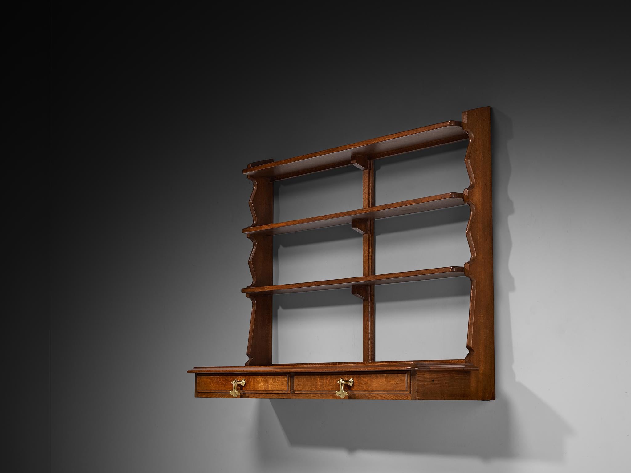 Francese Scaffale a parete Guillerme & Chambron con cassetti in Oak massiccio in vendita