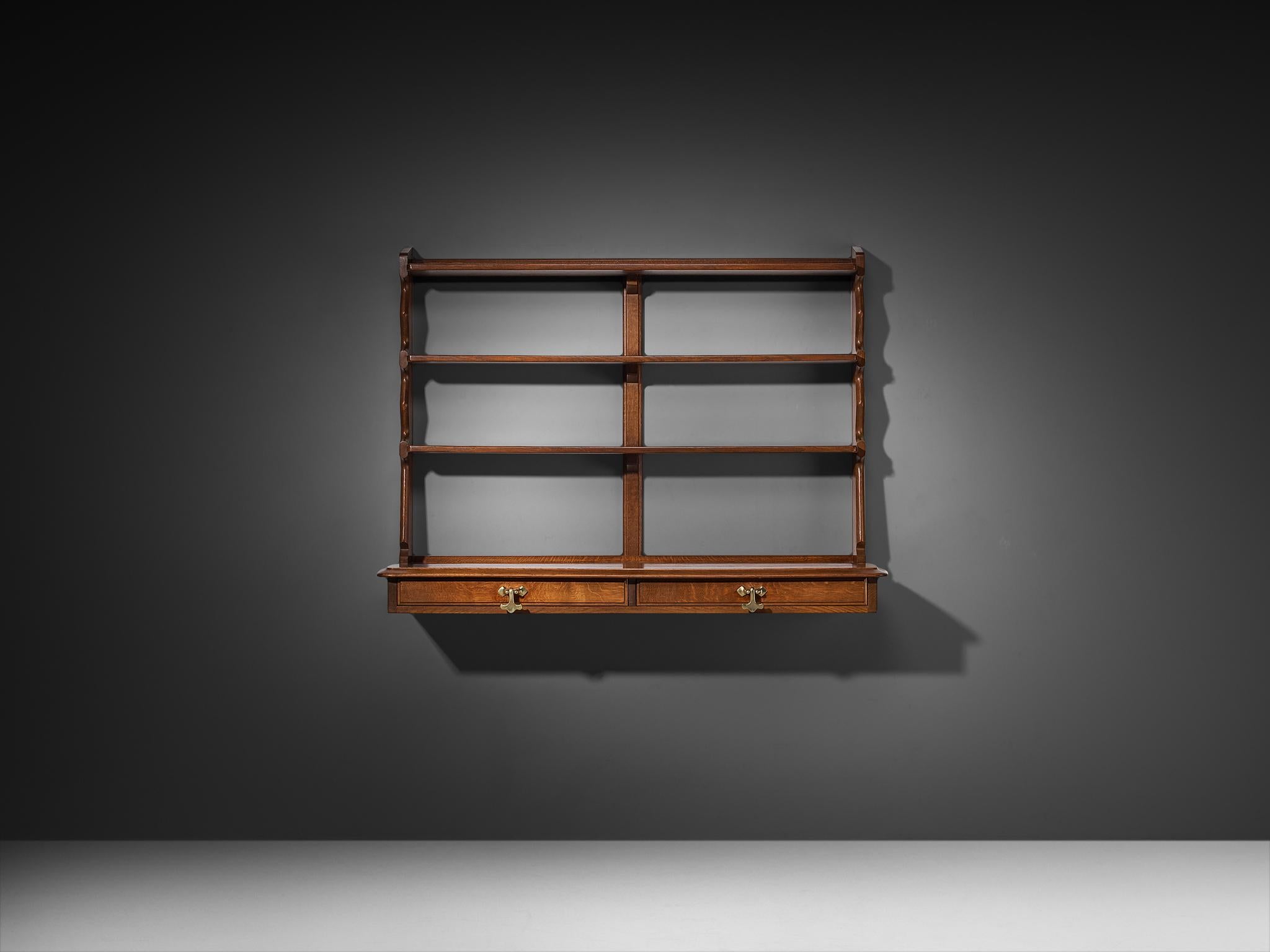 Metà XX secolo Scaffale a parete Guillerme & Chambron con cassetti in Oak massiccio in vendita