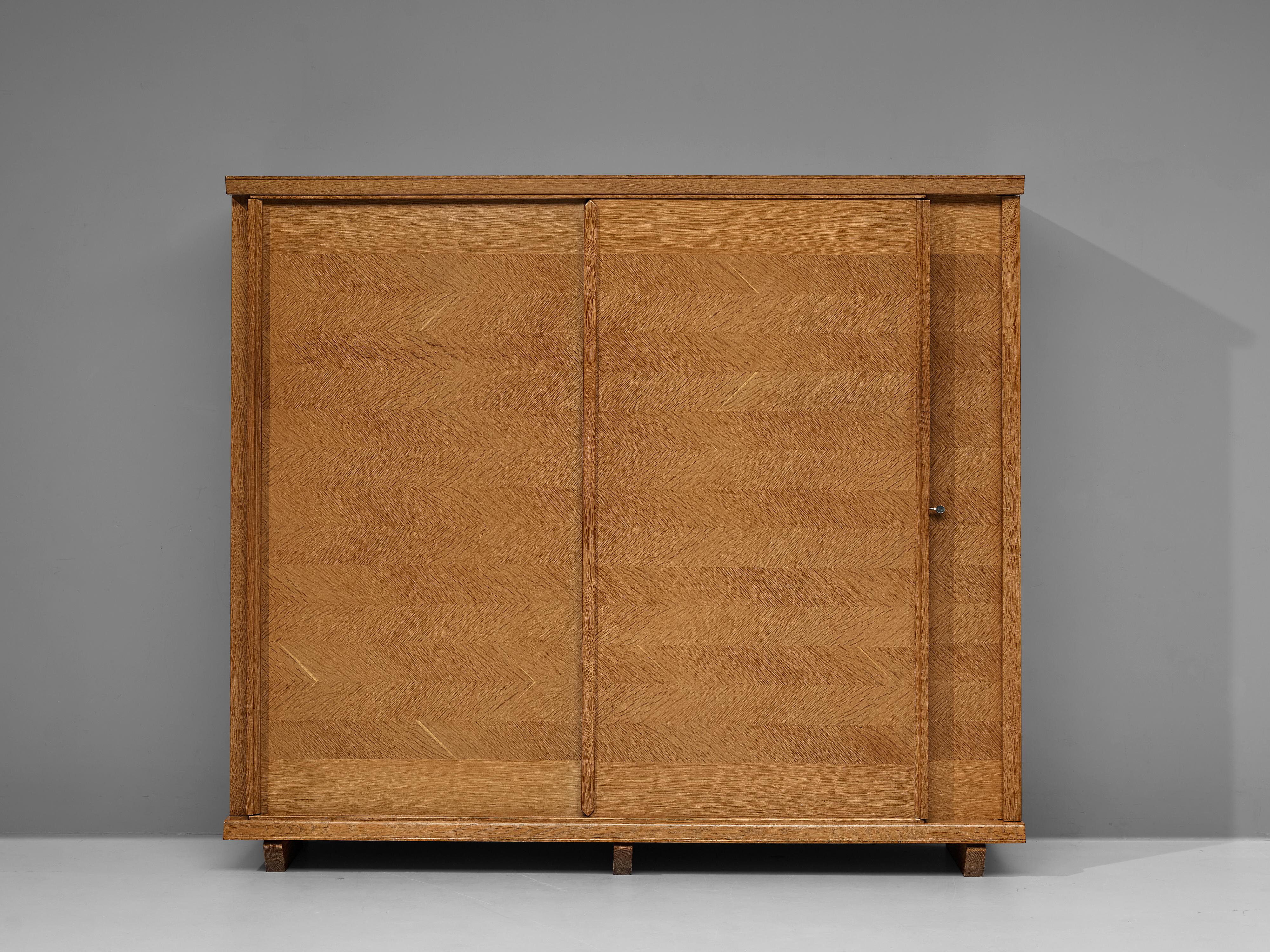 Mid-Century Modern Guillerme & Chambron Wardrobe with Hidden Compartment in Solid Oak