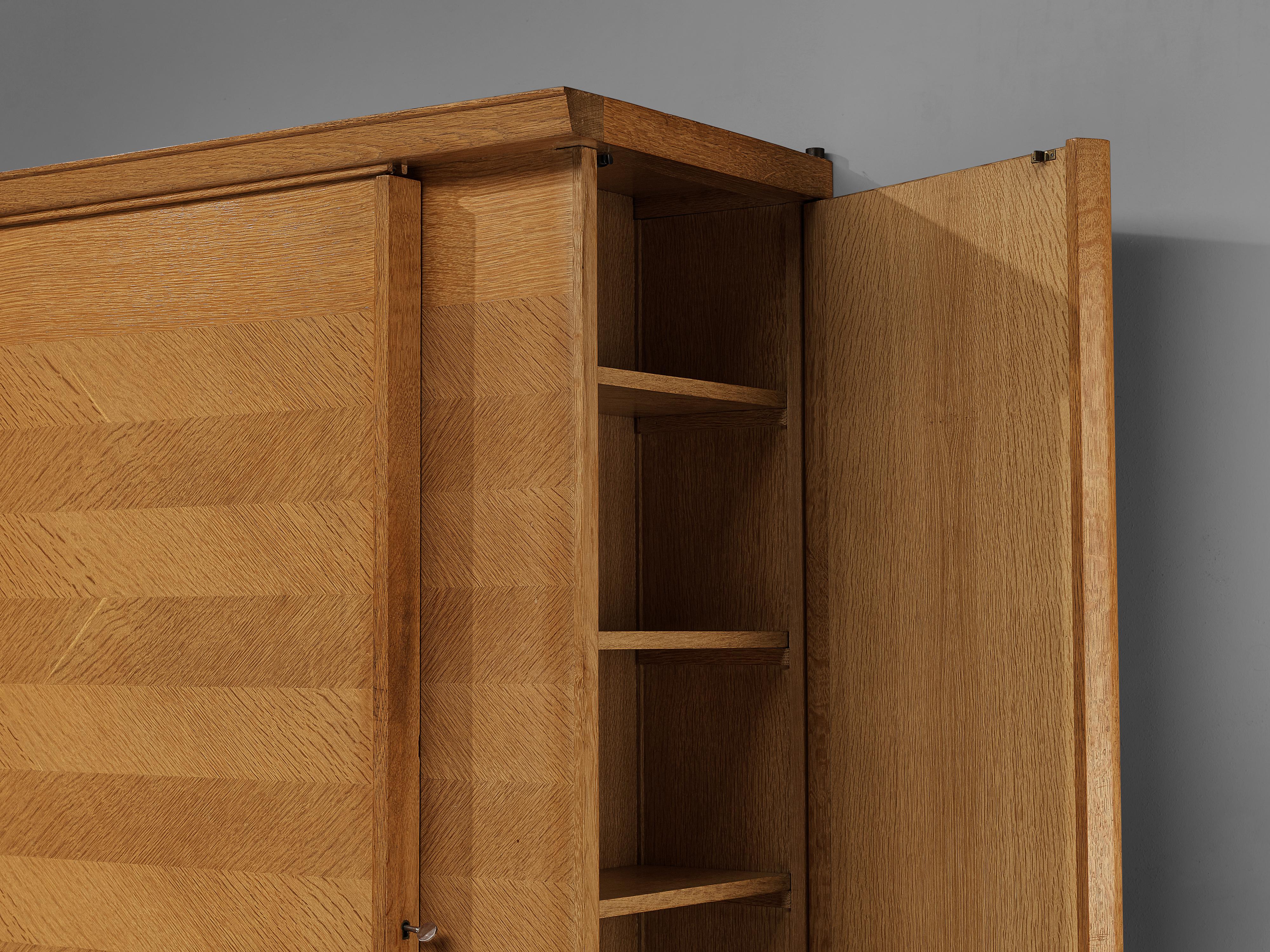 French Guillerme & Chambron Wardrobe with Hidden Compartment in Solid Oak