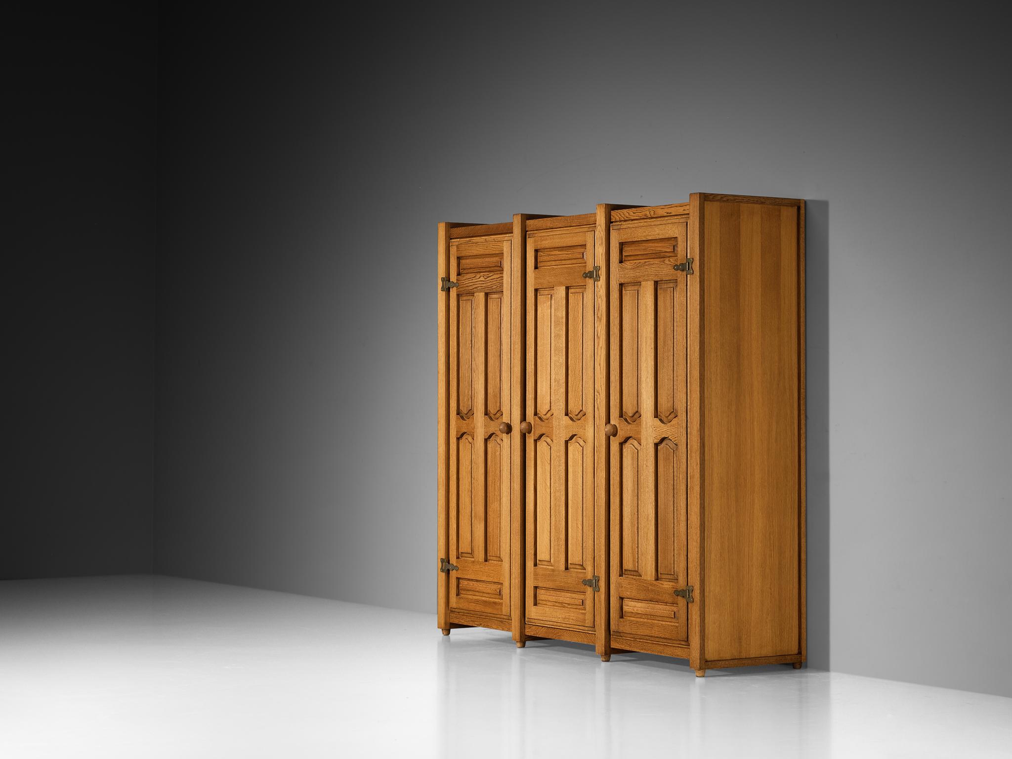 Mid-20th Century Guillerme & Chambron Wardrobe in Solid Oak For Sale