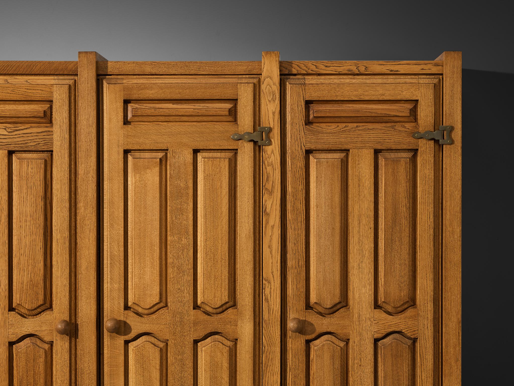 Brass Guillerme & Chambron Wardrobe in Solid Oak For Sale