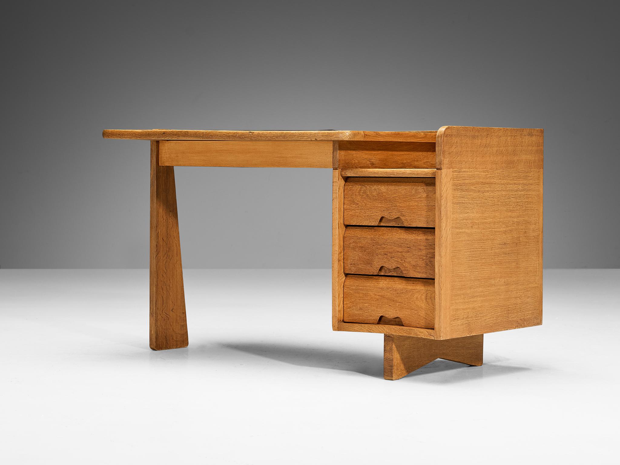 Guillerme & Chambron Writing Desk in Oak and Leather  For Sale 4