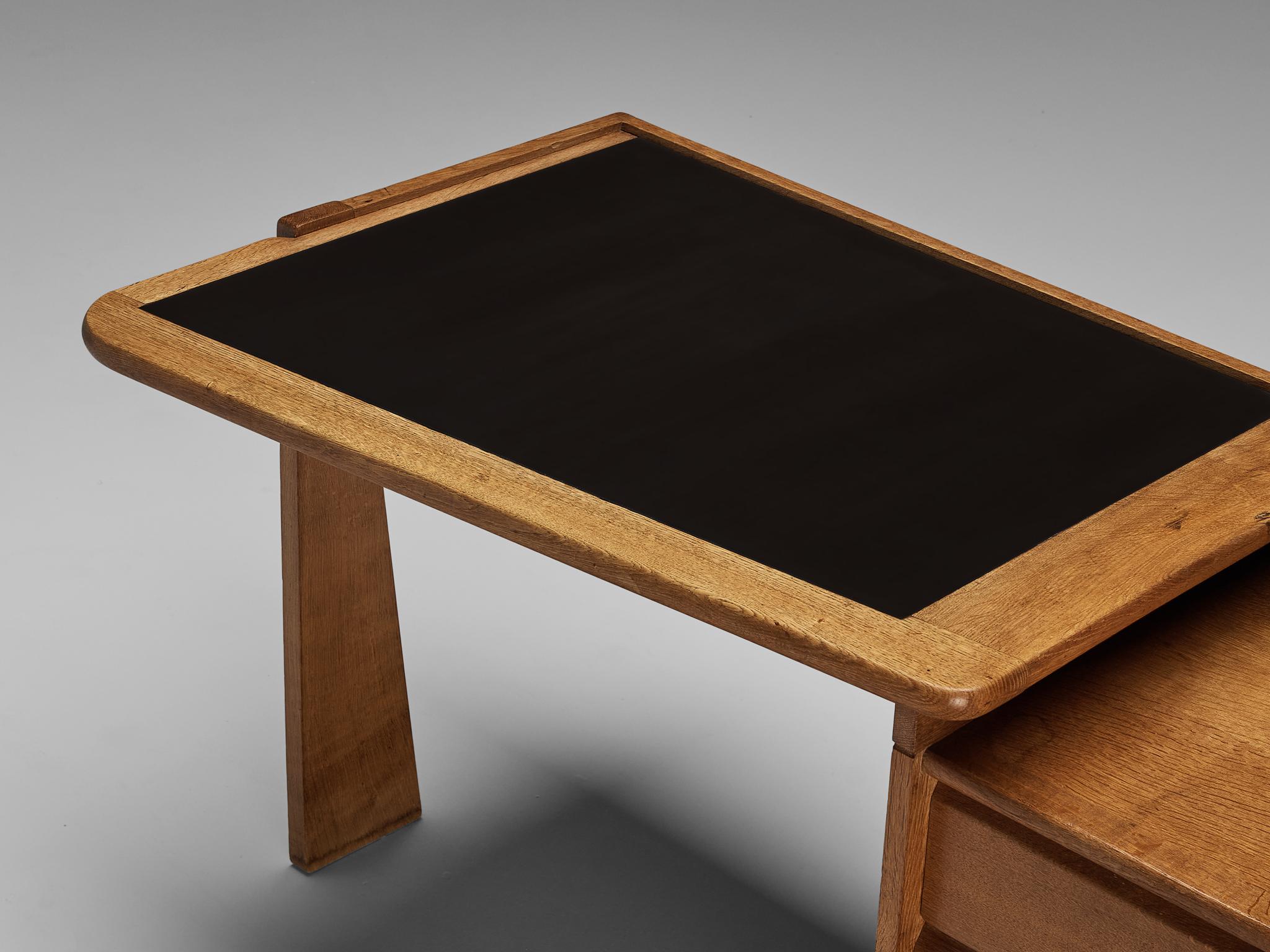 Mid-20th Century Guillerme & Chambron Writing Desk in Oak and Leather