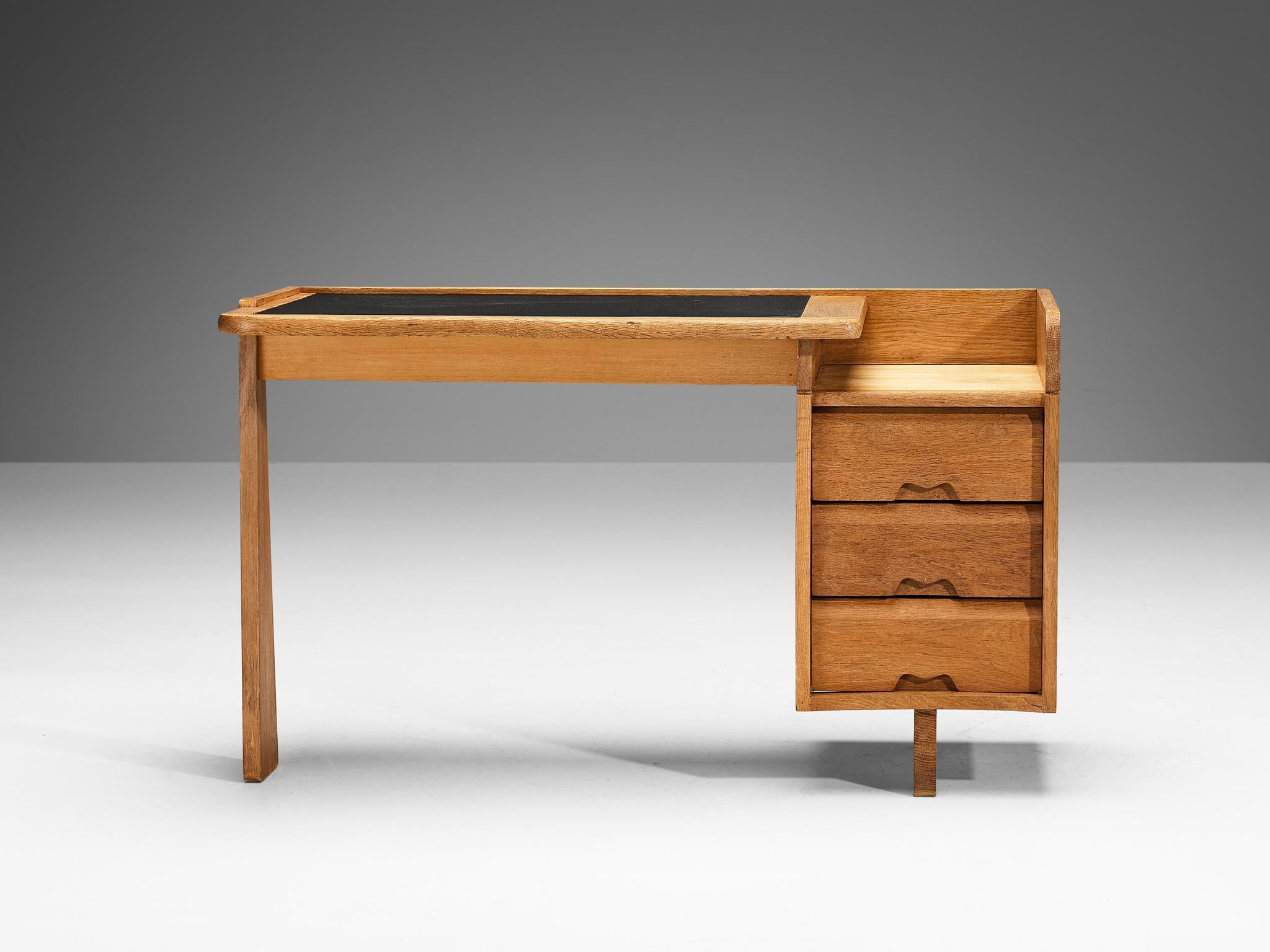 Guillerme & Chambron Writing Desk in Oak and Leather  For Sale 1