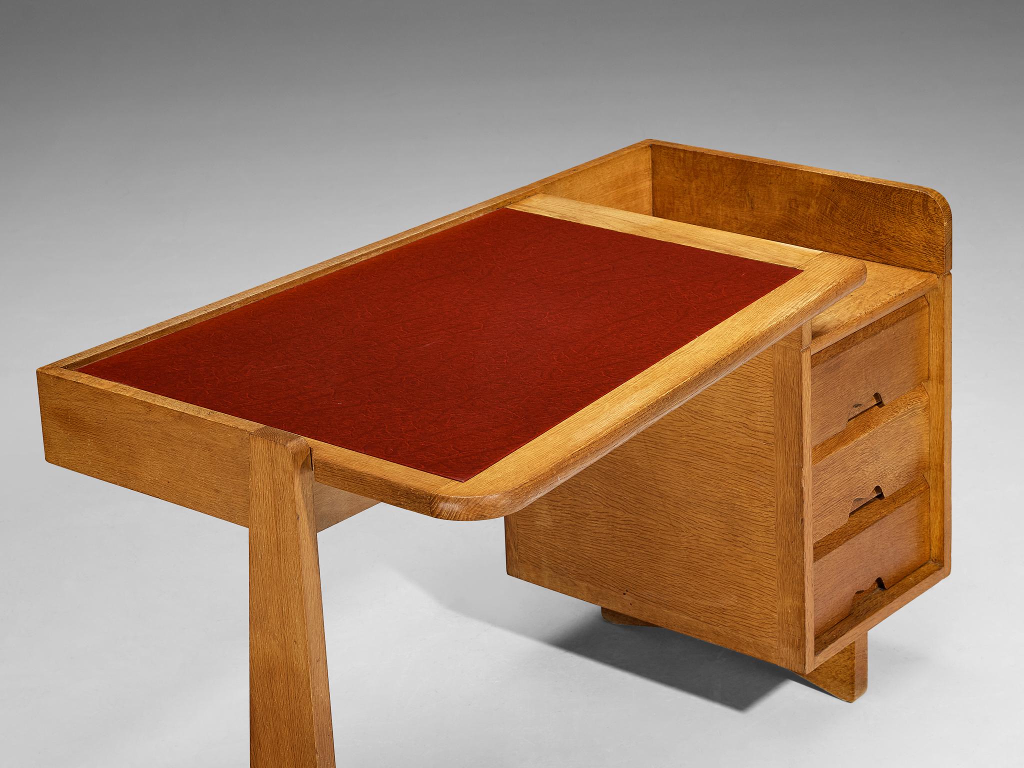 Guillerme & Chambron Writing Desk in Oak and Leather  2