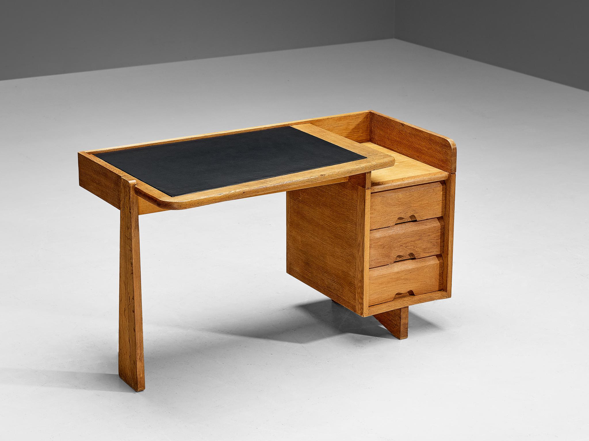 Guillerme & Chambron Writing Desk in Oak and Leather  For Sale 3