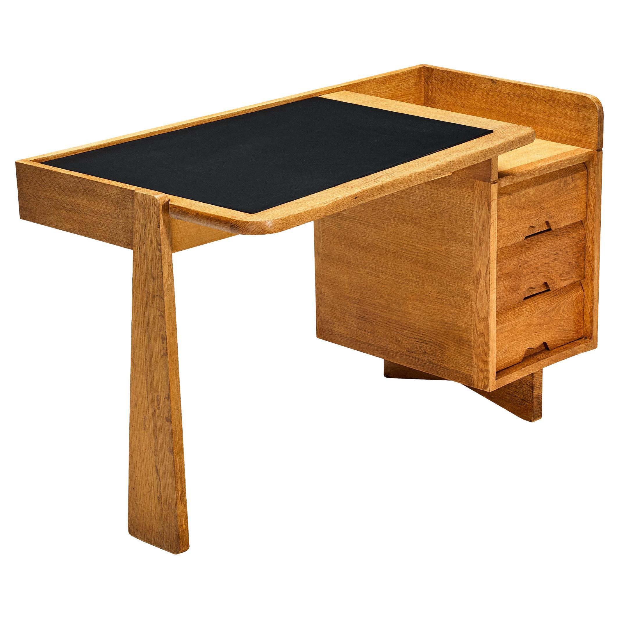Guillerme & Chambron Writing Desk in Oak and Leather  For Sale