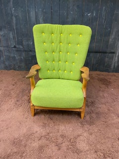 Guillerme et Chambron, 1970 Oak Armchair Grand Repos Edited by Votre Maison