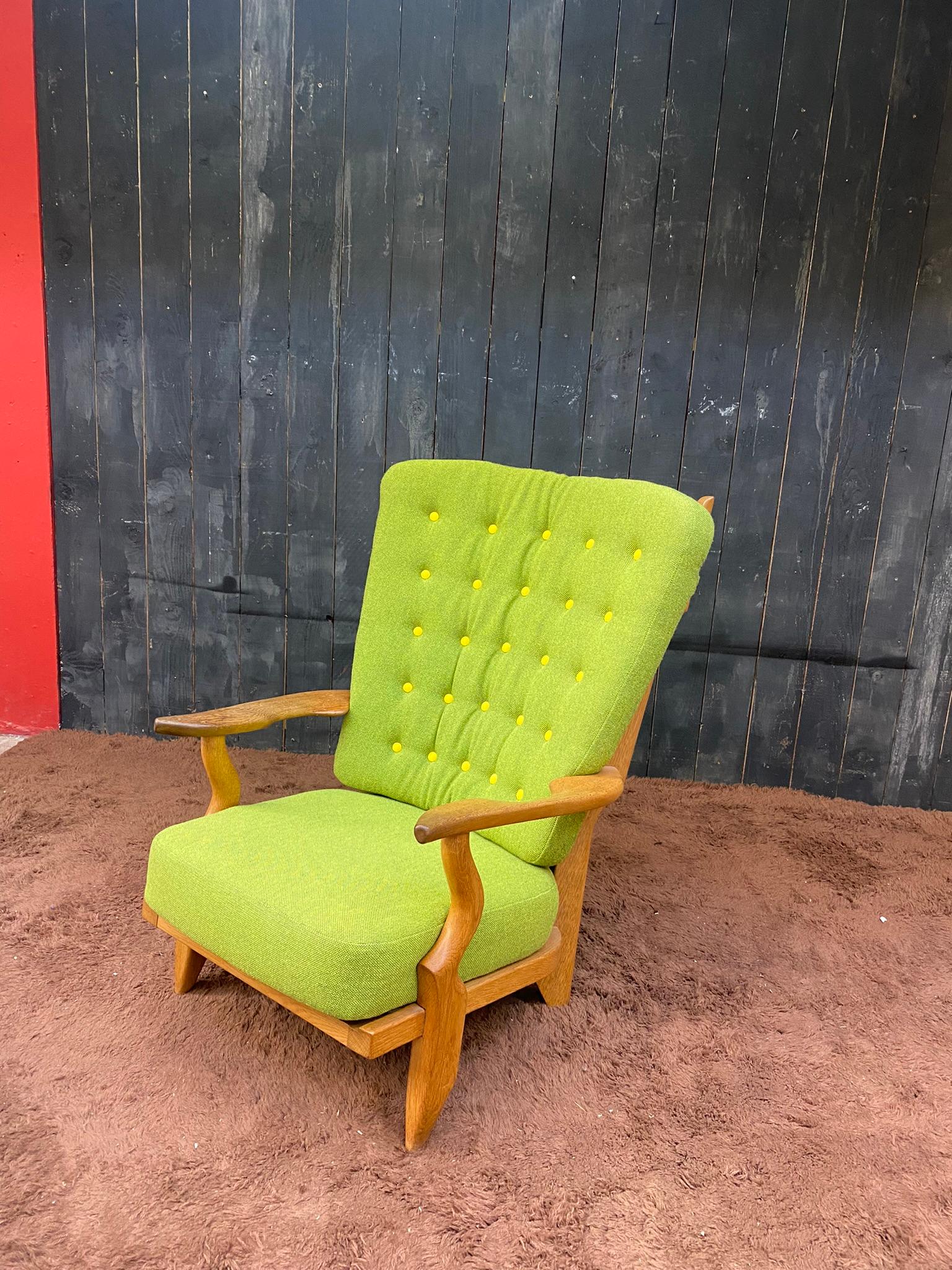 Mid-Century Modern Guillerme et Chambron, 1970 Oak Armchair Grand Repos Edited by Votre Maison For Sale