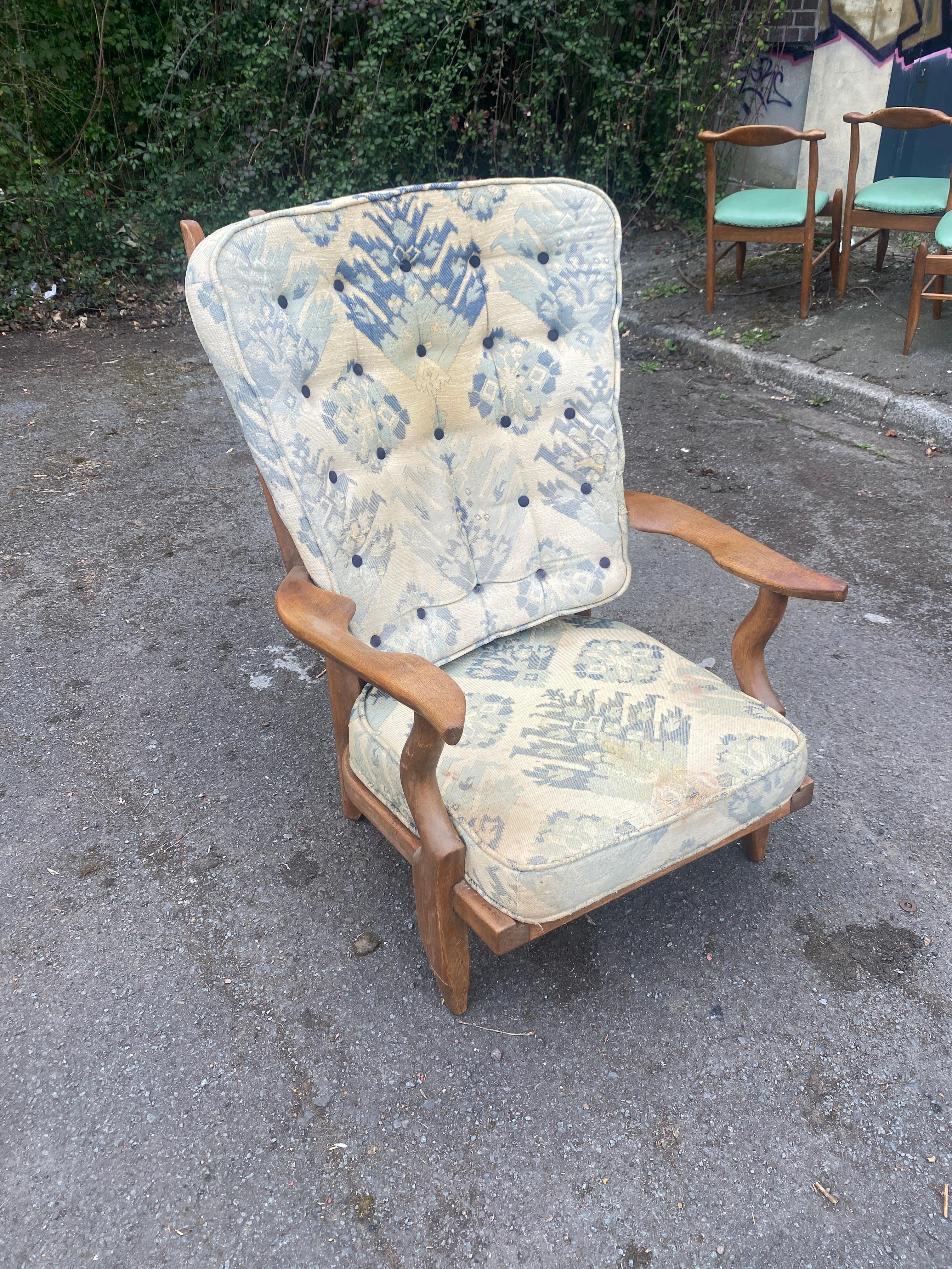 Français Guillerme et Chambron, 1970 Fauteuil « grand repos » édité par Votre Maison en vente