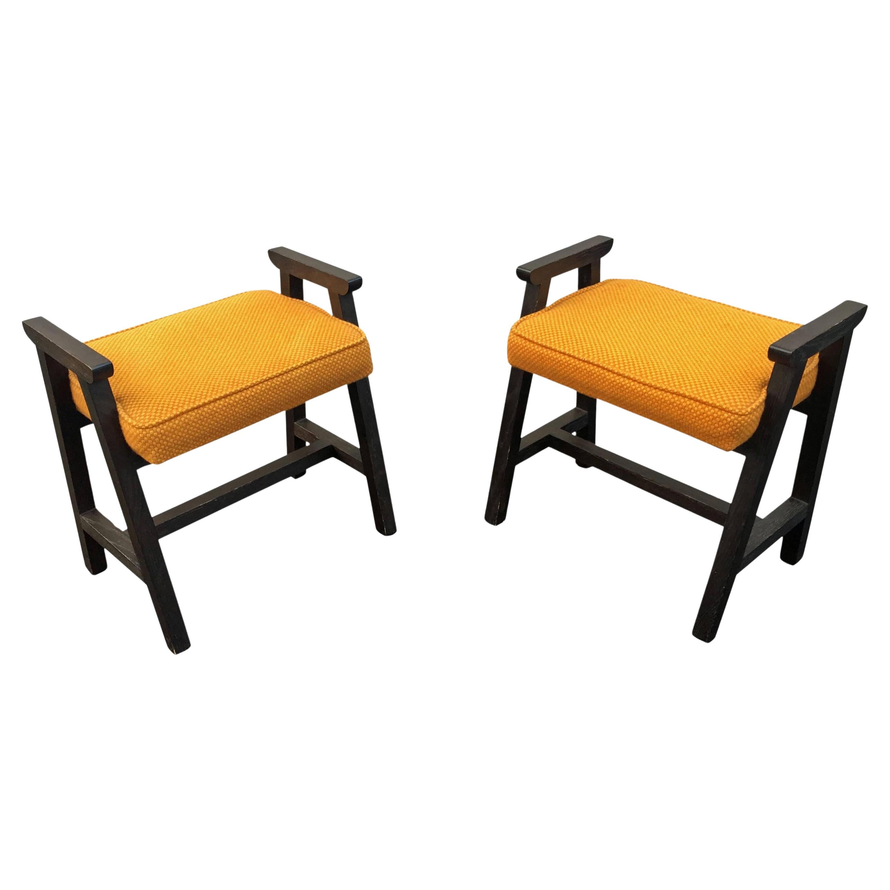 Guillerme et Chambron, 2 Blackened Oak Stools, Edition Votre Maison For Sale