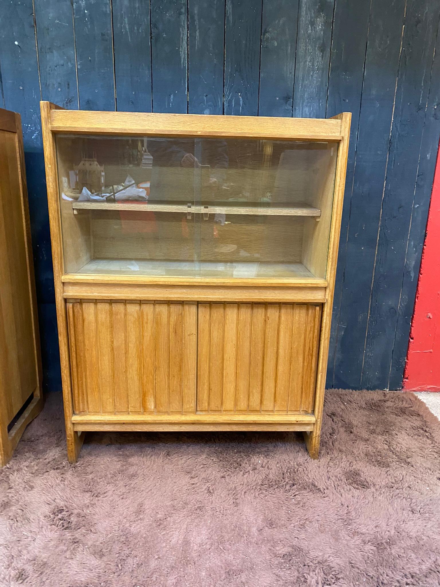 Mid-Century Modern Guillerme et Chambron, 2 Cabinets, in Oak and Glass, Edition Votre Maison For Sale