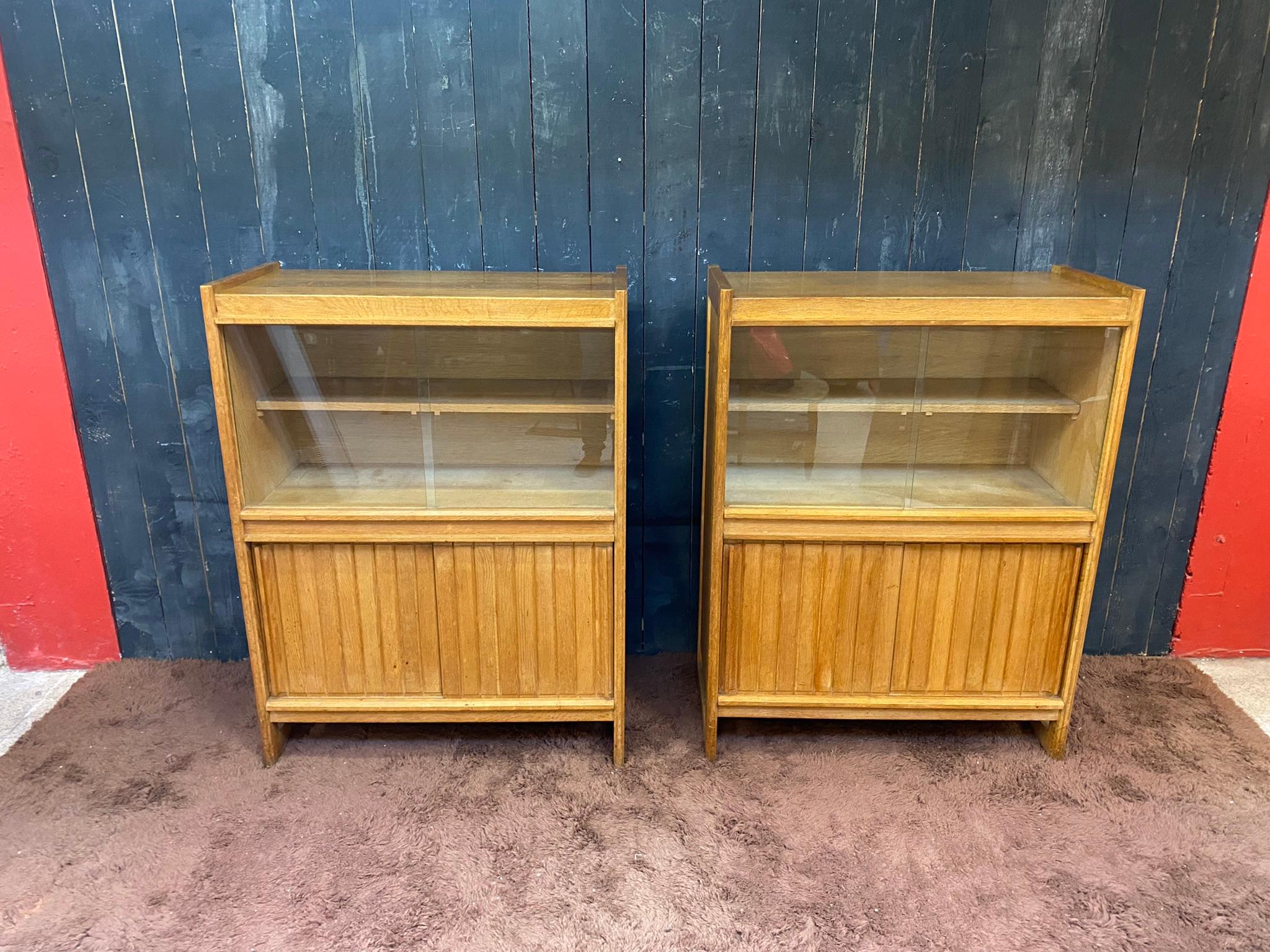 Guillerme et Chambron, 2 Cabinets, in Oak and Glass, Edition Votre Maison For Sale 1