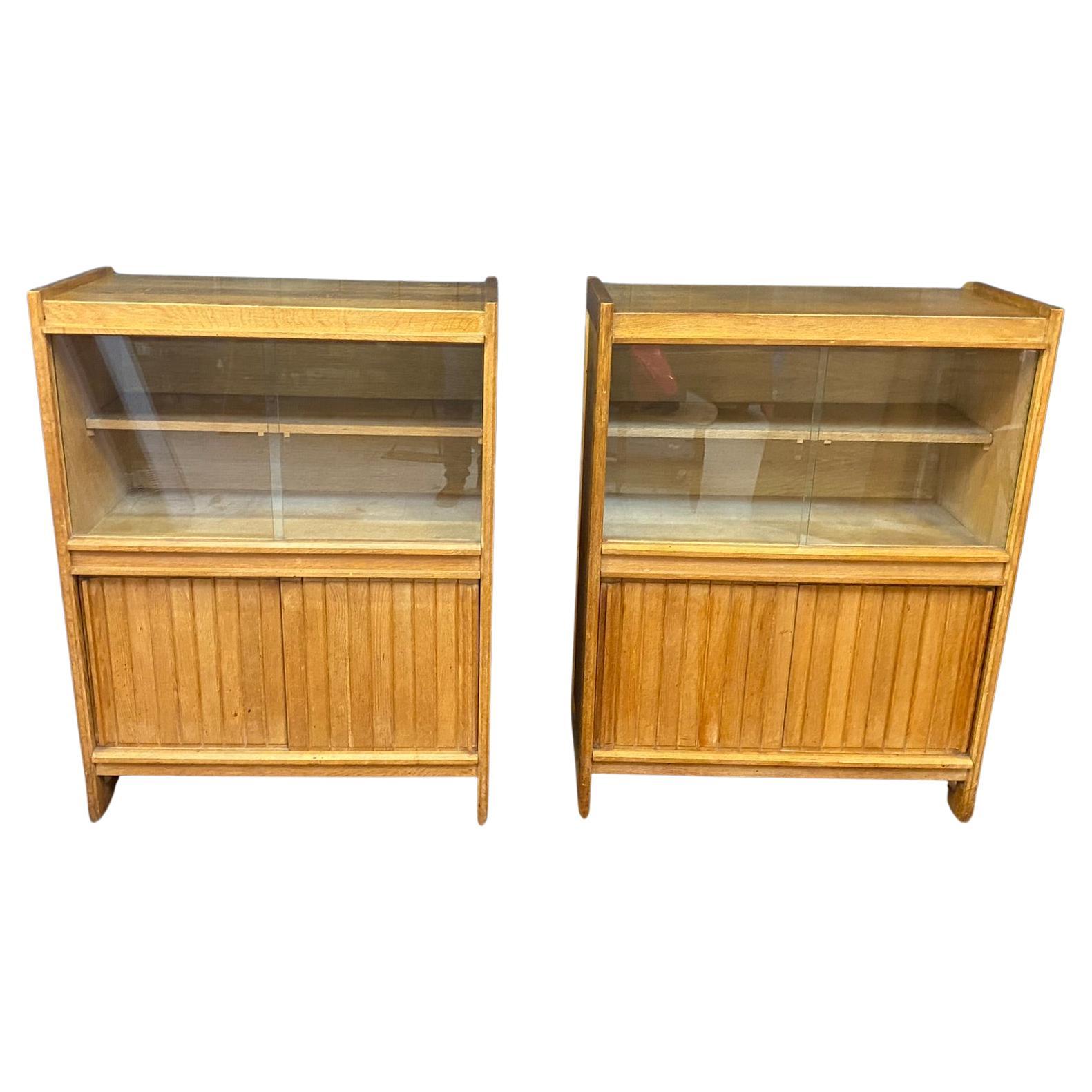 Guillerme et Chambron, 2 Cabinets, in Oak and Glass, Edition Votre Maison For Sale