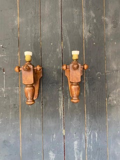 Guillerme et Chambron 3 appliques En Chene, Edition Votre Maison, circa 1970