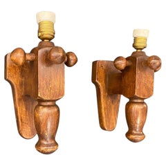 Guillerme et Chambron 3 appliques En Chene, Edition Votre Maison, circa 1970