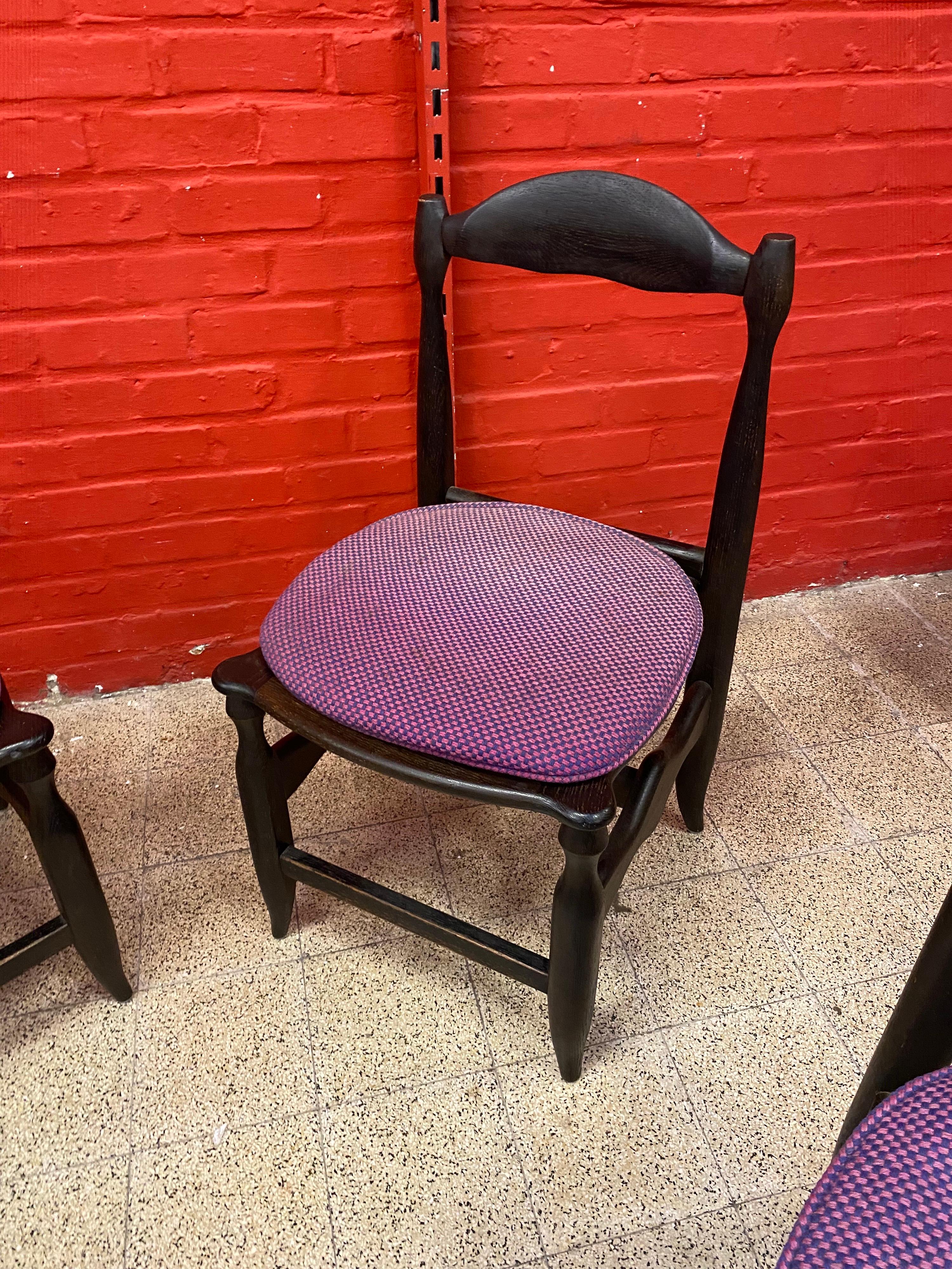 French Guillerme et Chambron 4 Chairs in Blackened Oak, 