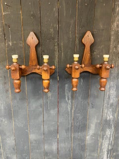 Guillerme et Chambron 4 Wall Sconces En Chene, Edition Votre Maison, circa 1970