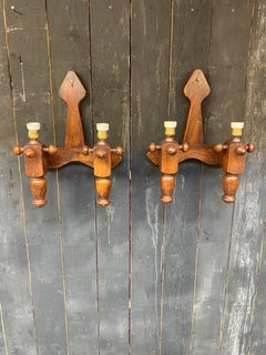 Guillerme et Chambron 4 appliques En Chene, Edition Votre Maison, circa 1970