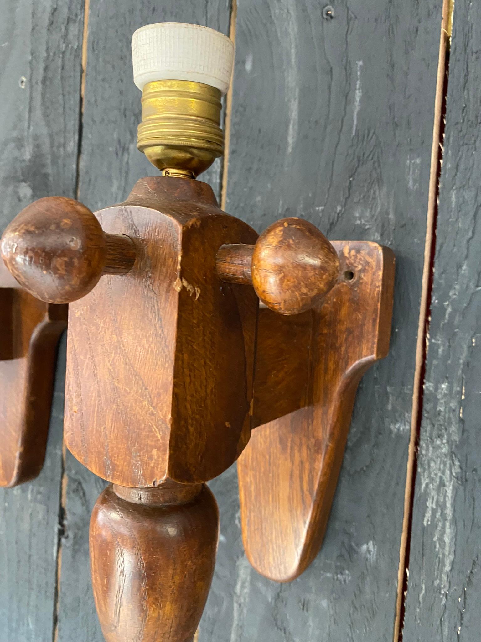 Oak Guillerme et Chambron 3 Wall Sconces En Chene, Edition Votre Maison, circa 1970 For Sale