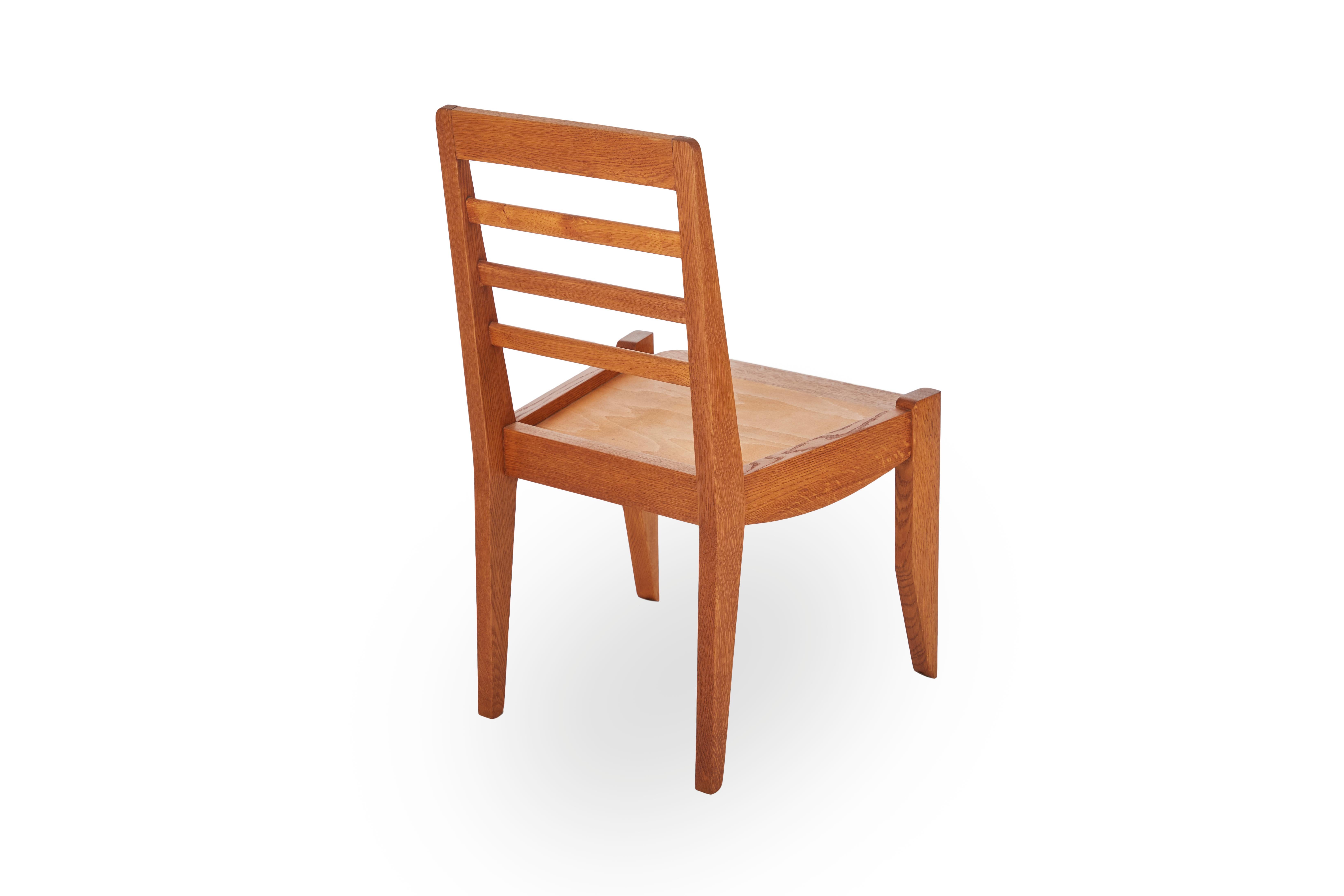 Guillerme et Chambron, 6 Polished Oak Dining Chairs, France, Mid-20th Century 1