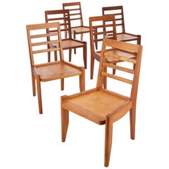 Guillerme et Chambron, 6 Polished Oak Dining Chairs, France, Mid-20th Century