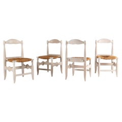 Guillerme et Chambron, 6 Polished Oak Dining Chairs, France, Mid-20th Century